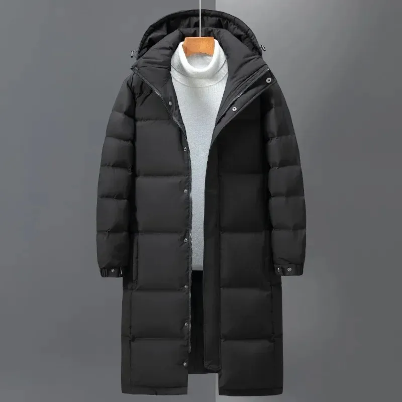 Men's Modern Extra Long Puffer Jacket with Hood and Zipper | Ideal for Autumn/Winter Activities