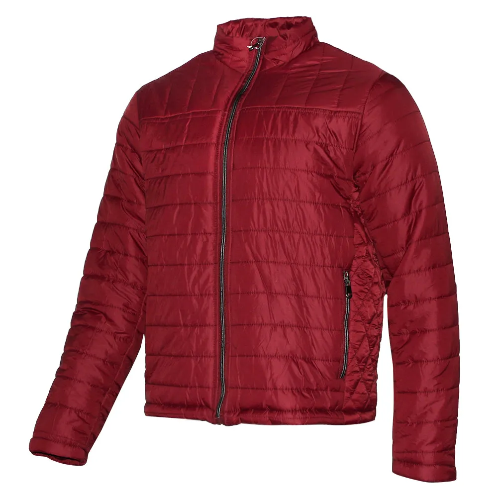 Mens Zip Puffer Jacket Side Pockets Zipper Polyester Slim Fit