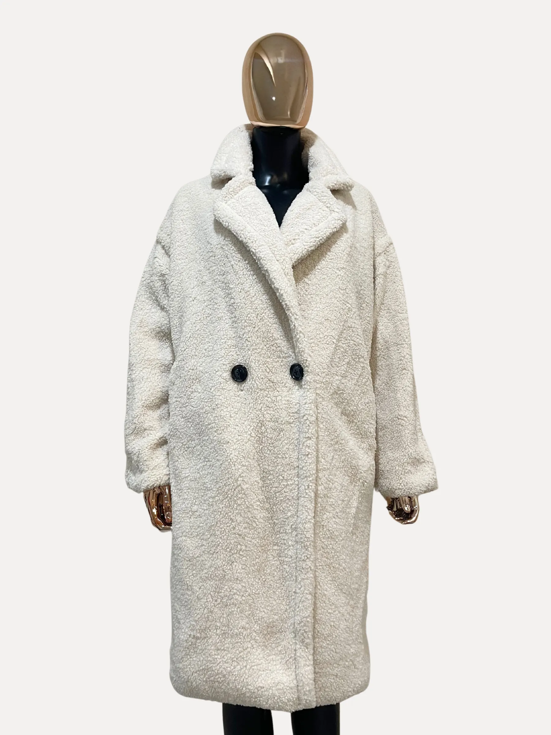 Mid Length Teddy Coat Bone