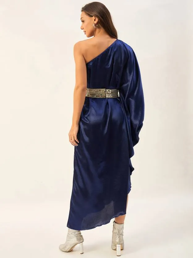 Navy Blue One Shoulder Kaftan Dress