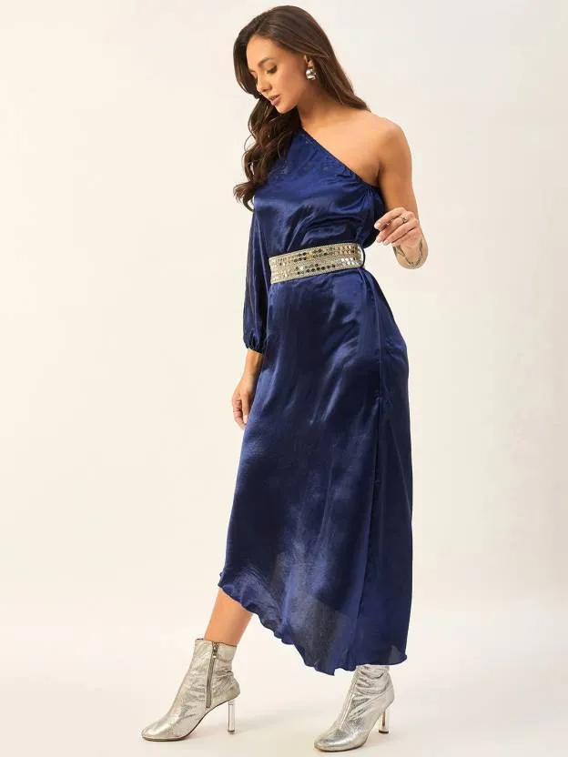 Navy Blue One Shoulder Kaftan Dress