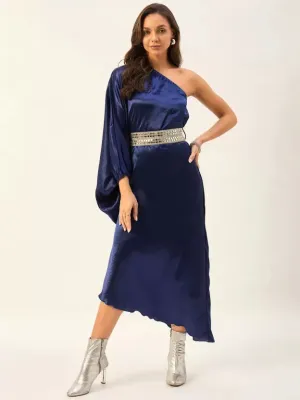 Navy Blue One Shoulder Kaftan Dress