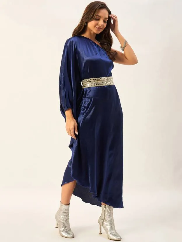 Navy Blue One Shoulder Kaftan Dress