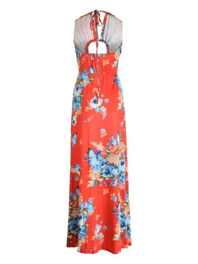 Orange Floral Women's Maxi Dress