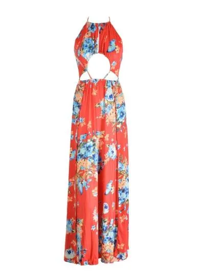 Orange Floral Women's Maxi Dress