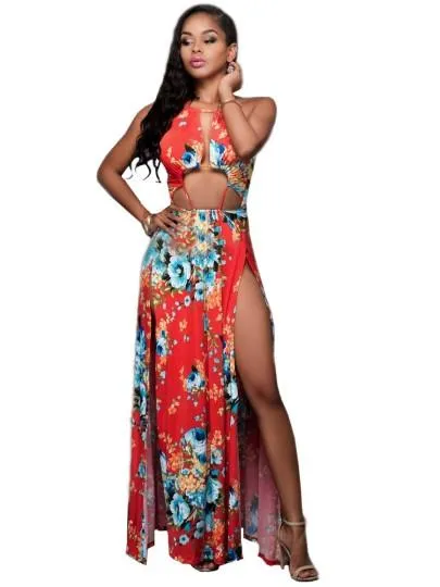 Orange Floral Women's Maxi Dress