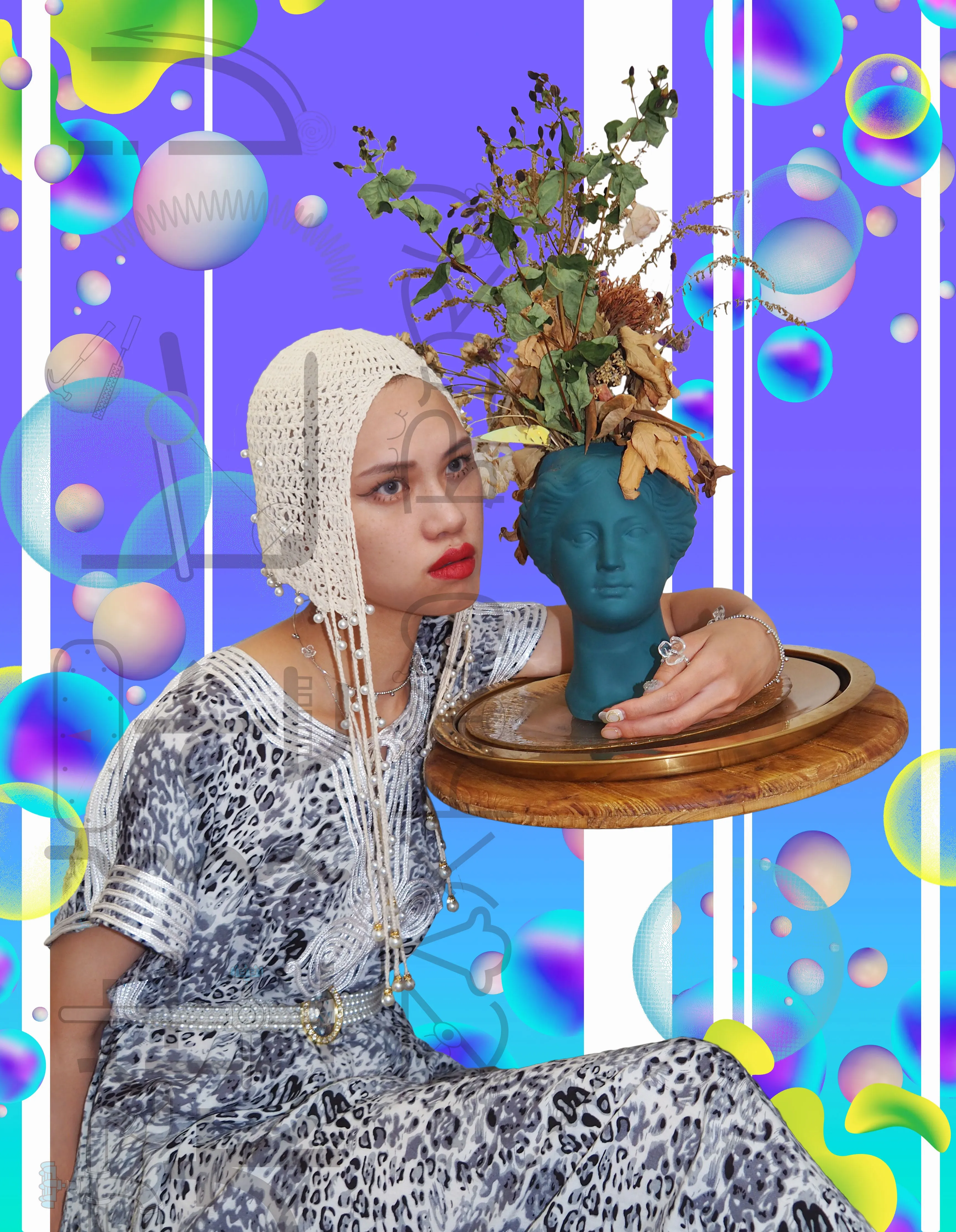 pearl knit headpiece white