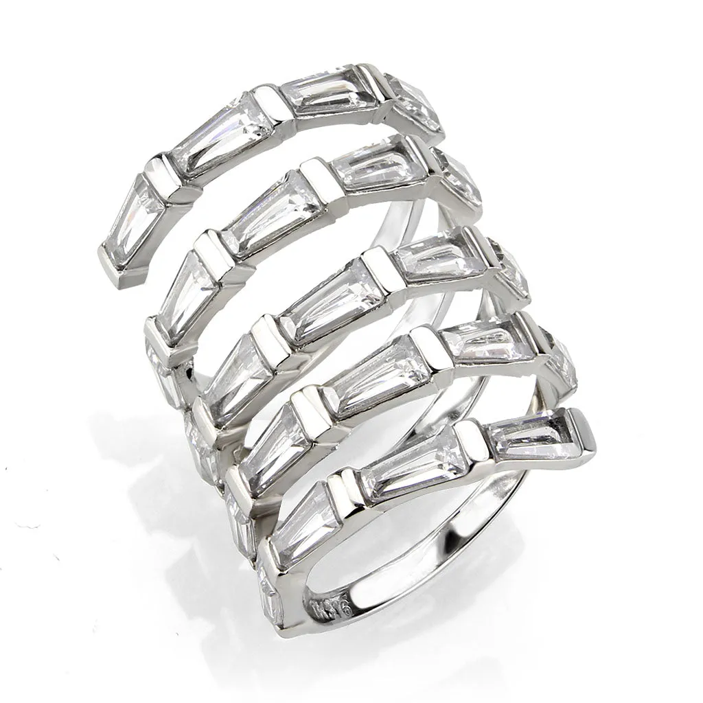 polished Stainless Steel Ring with AAA Grade CZ in Clear for Women Style TK3729