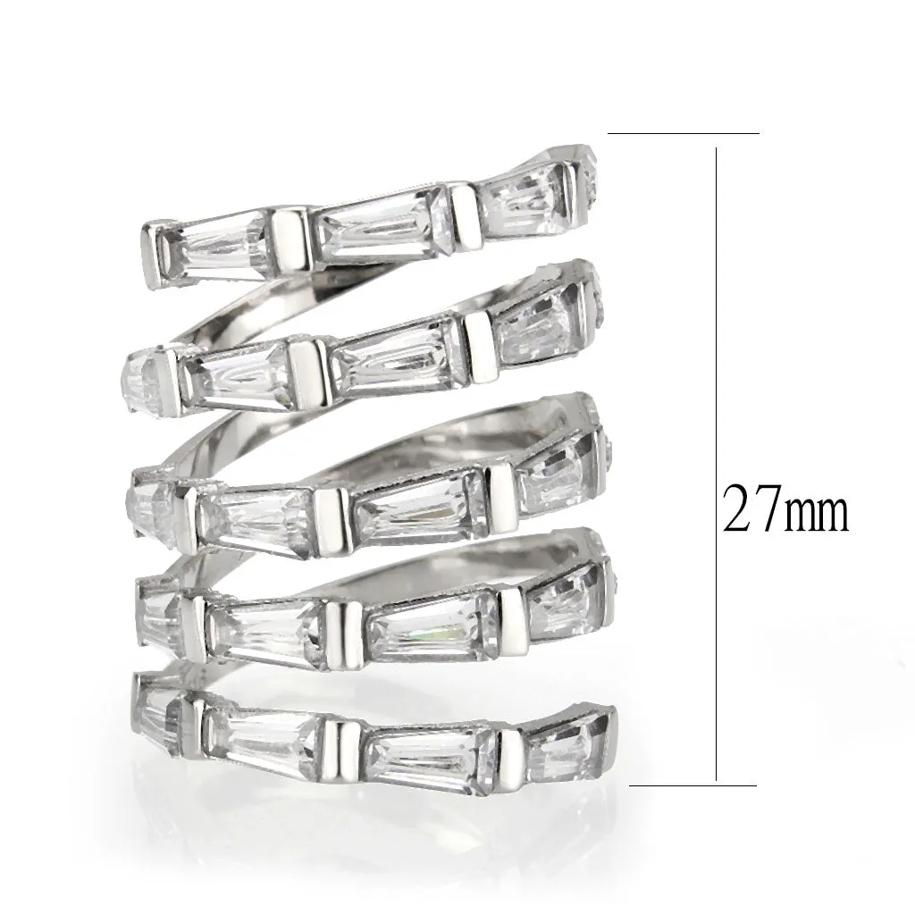 polished Stainless Steel Ring with AAA Grade CZ in Clear for Women Style TK3729