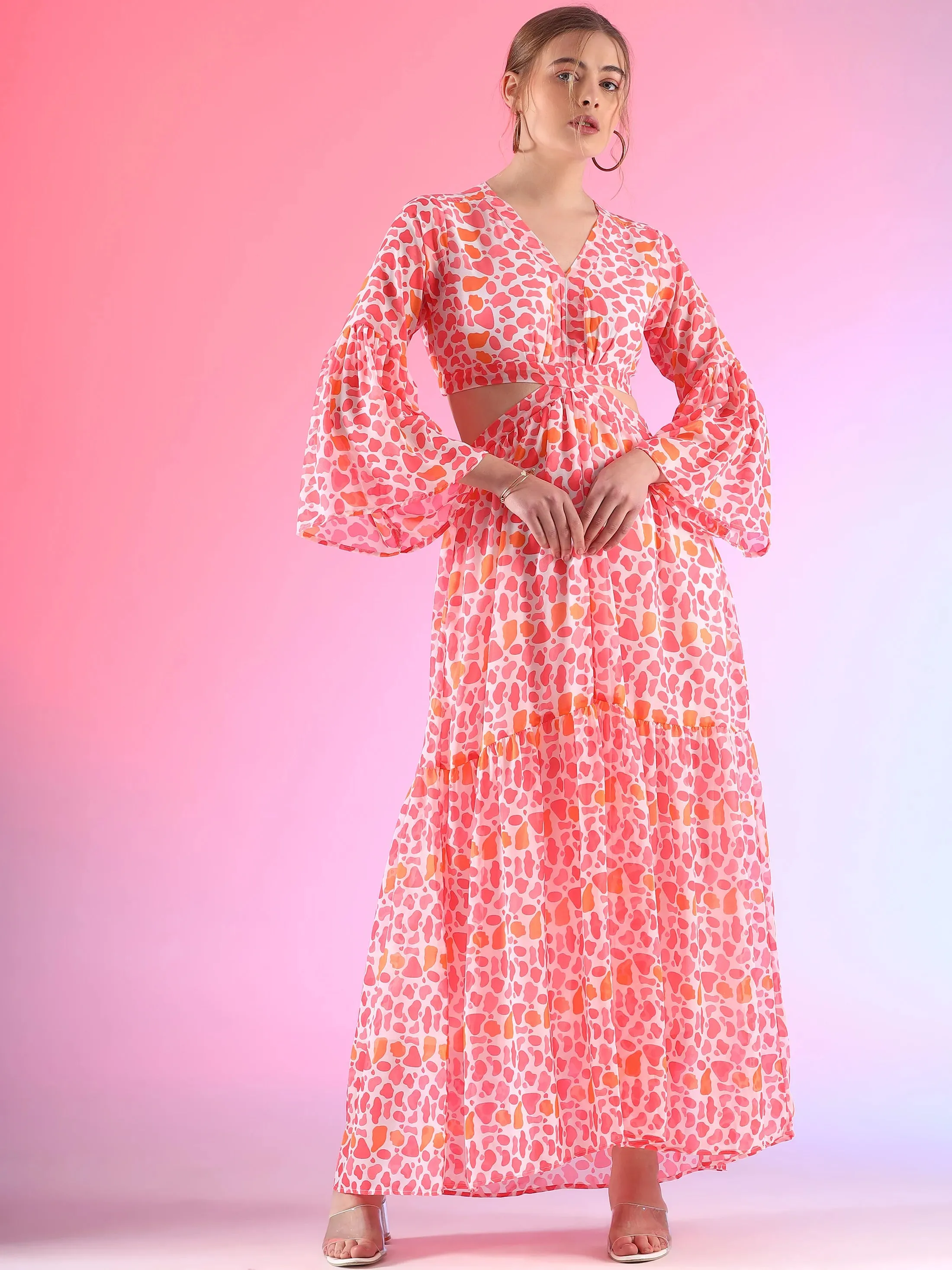 Pretty Waist Cut Georgette Maxi Georgette Dress