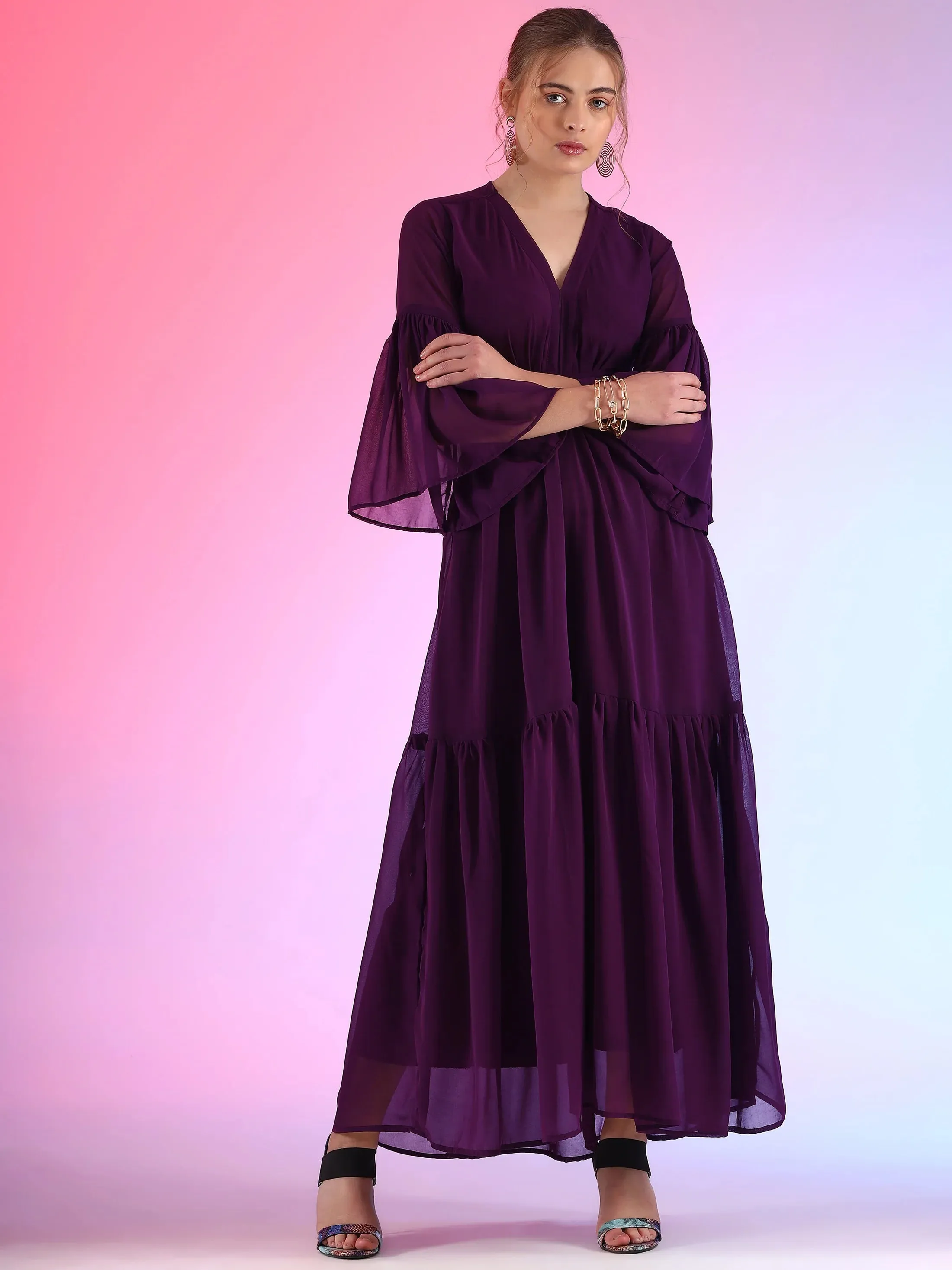 Pretty Waist Cut Georgette Maxi Georgette Dress