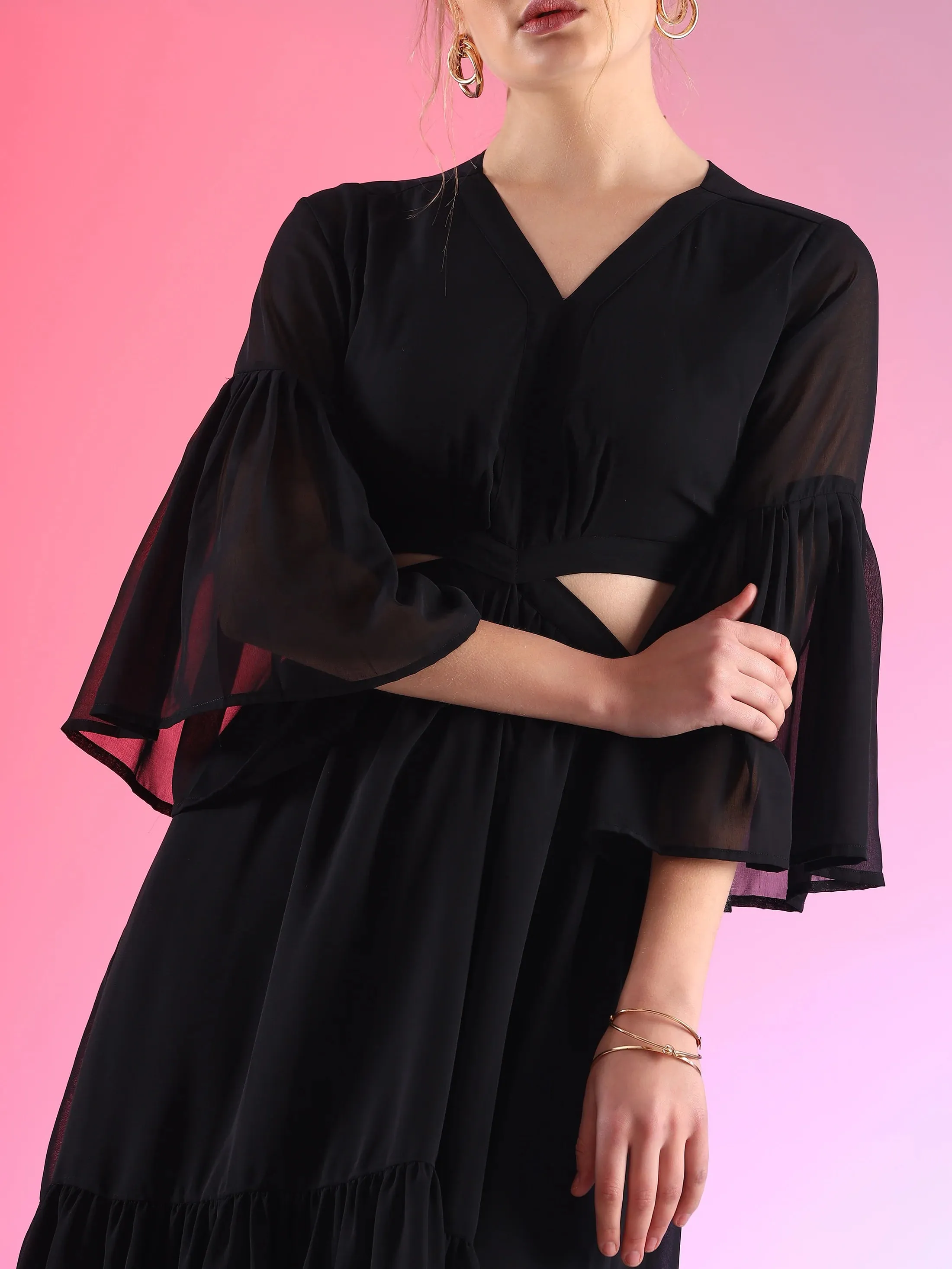 Pretty Waist Cut Georgette Maxi Georgette Dress