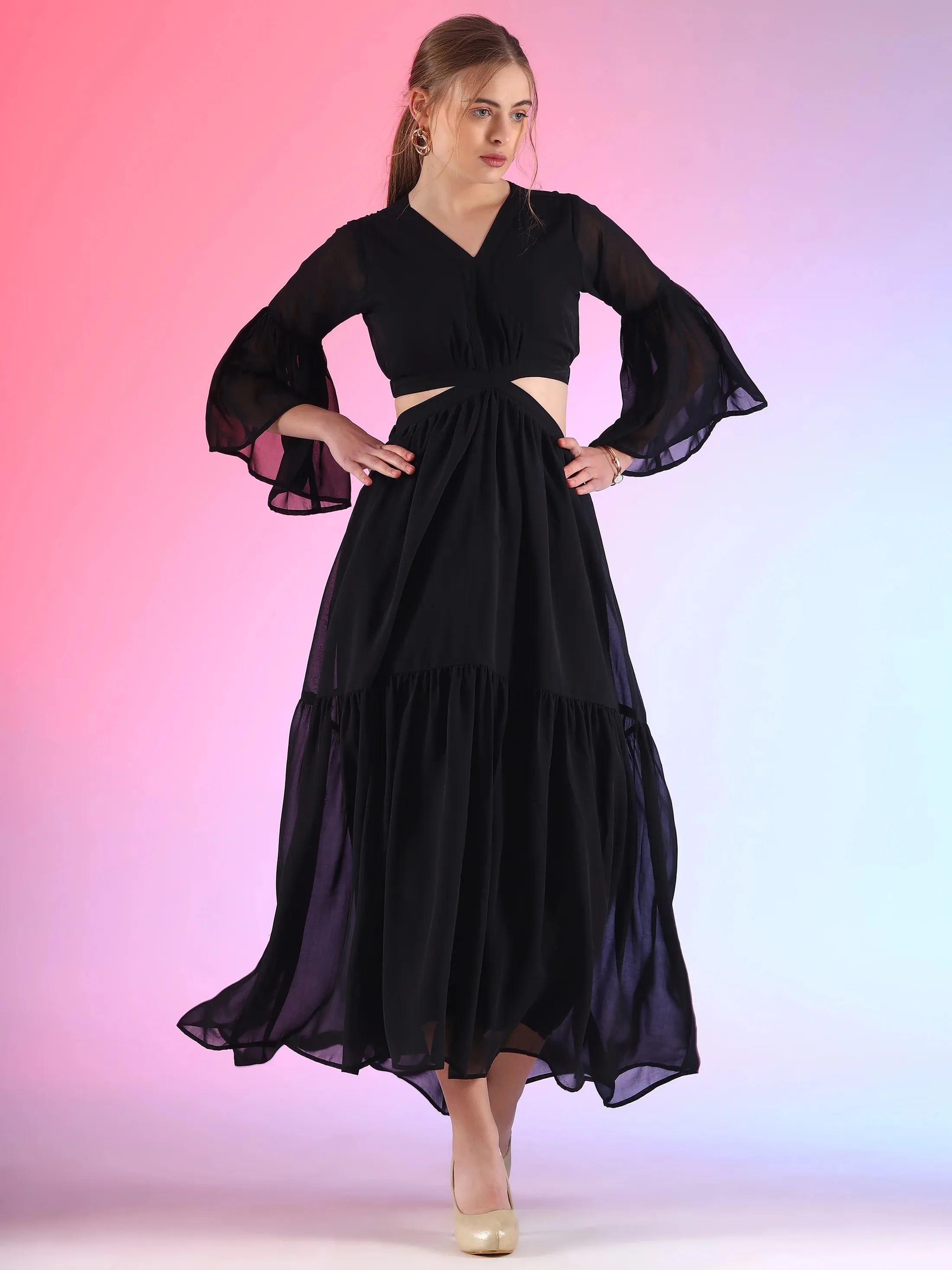 Pretty Waist Cut Georgette Maxi Georgette Dress