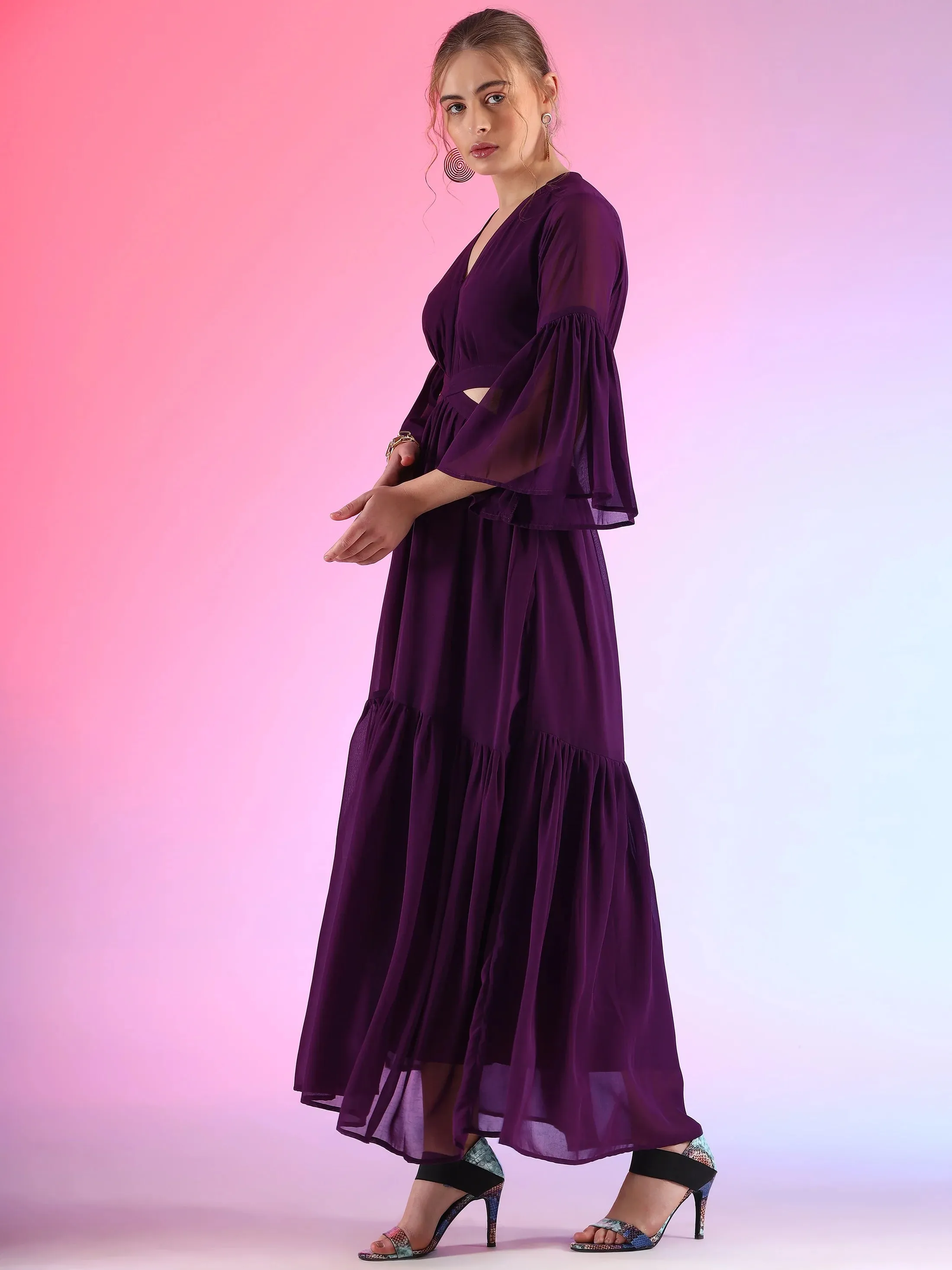 Pretty Waist Cut Georgette Maxi Georgette Dress