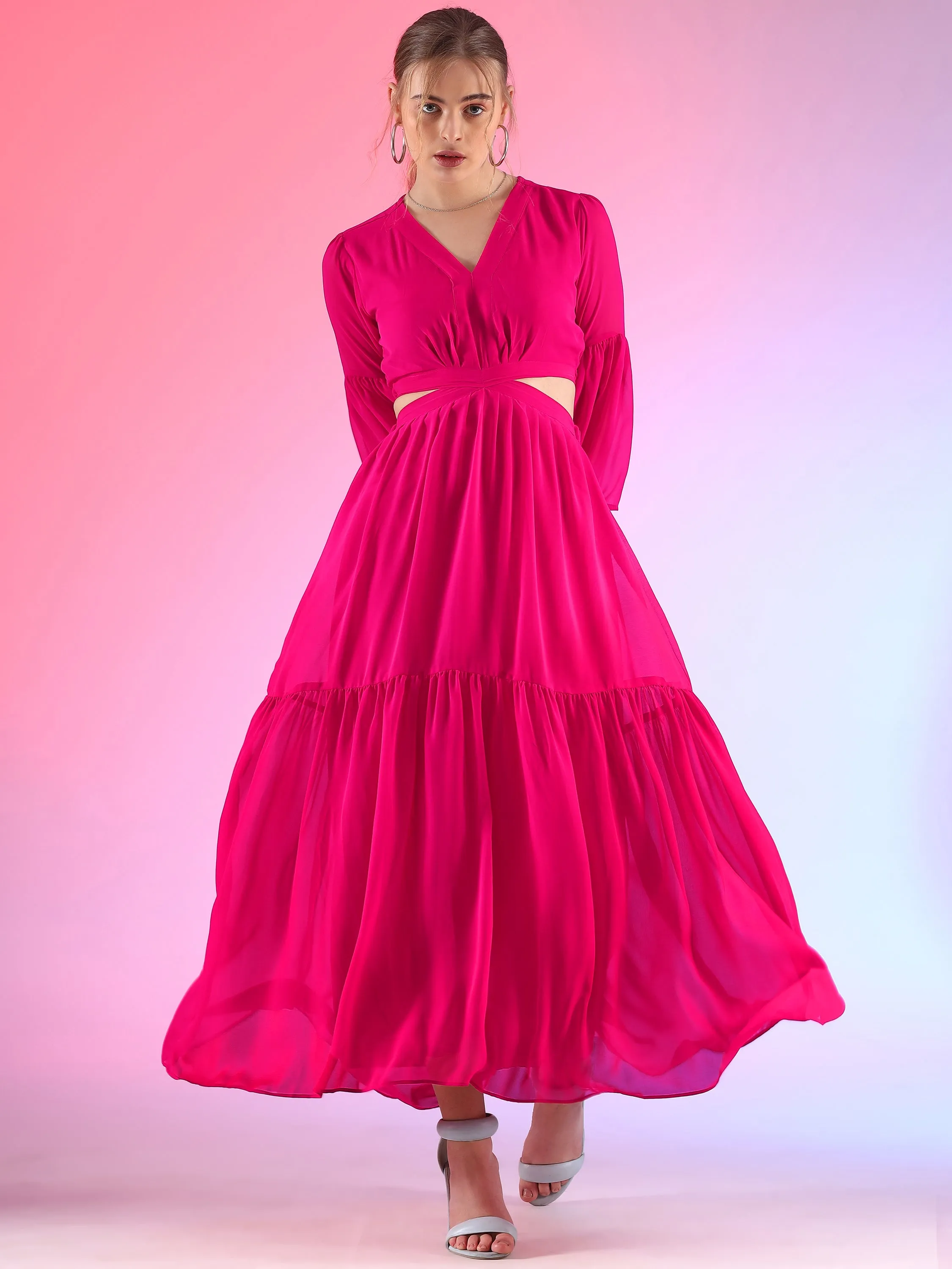 Pretty Waist Cut Georgette Maxi Georgette Dress