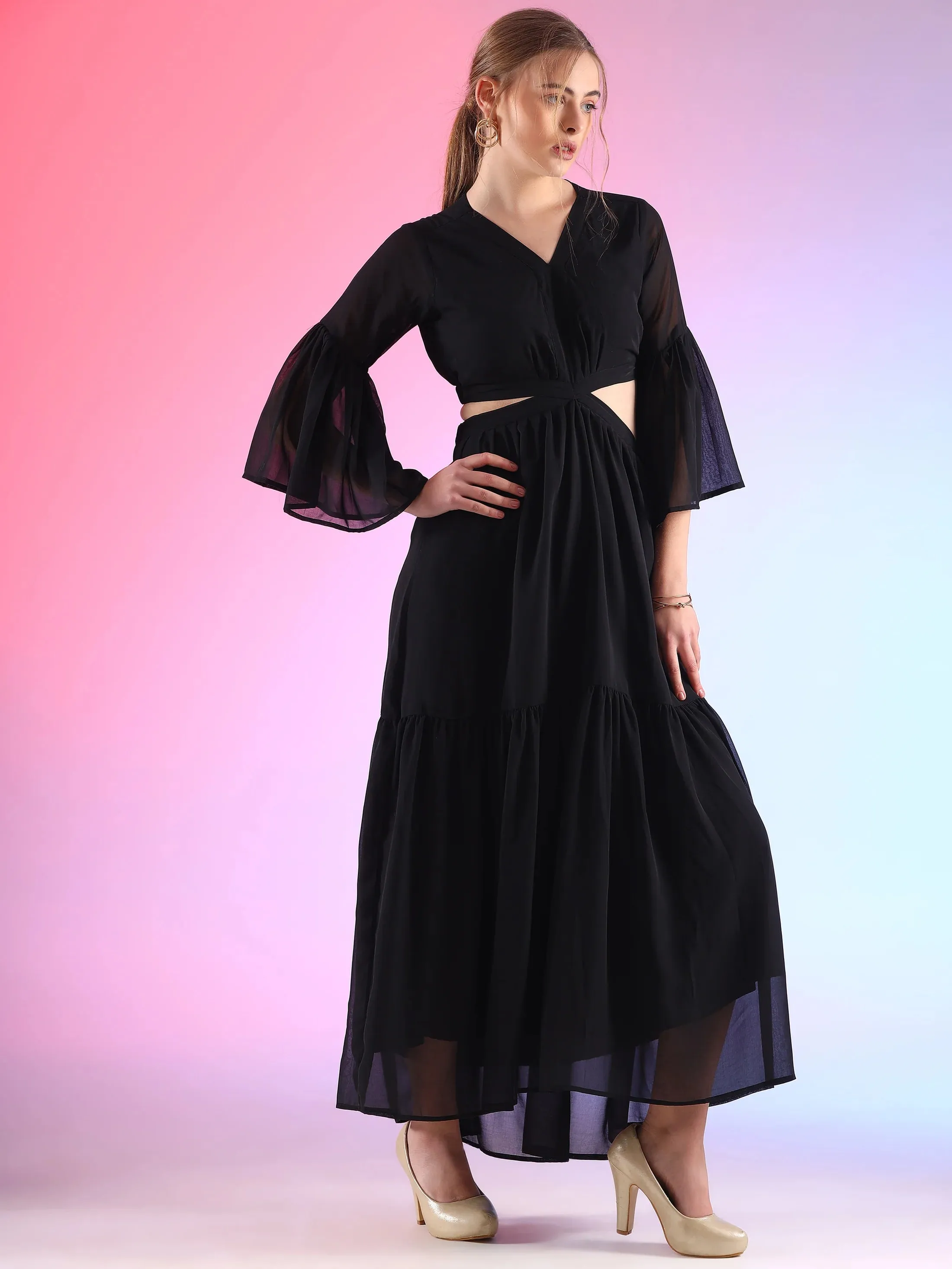 Pretty Waist Cut Georgette Maxi Georgette Dress