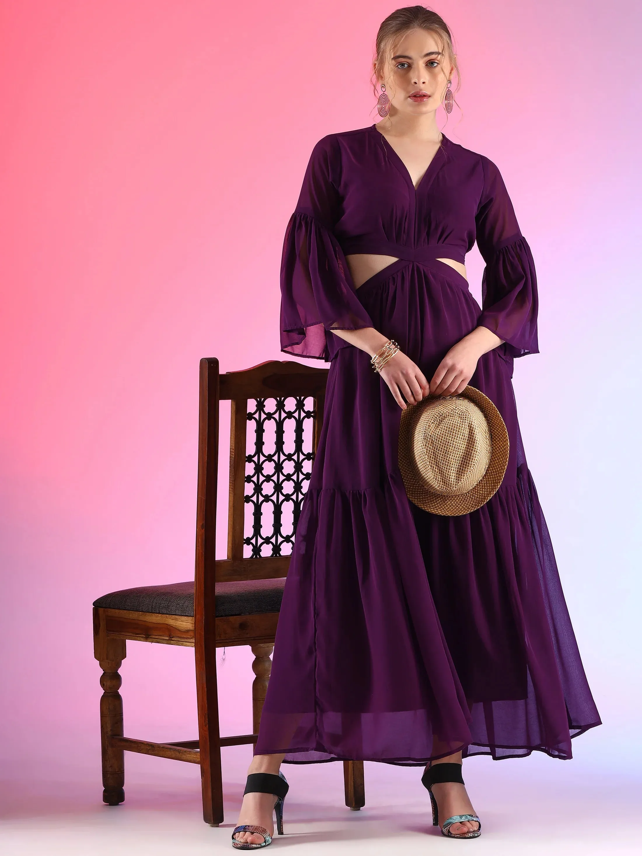Pretty Waist Cut Georgette Maxi Georgette Dress