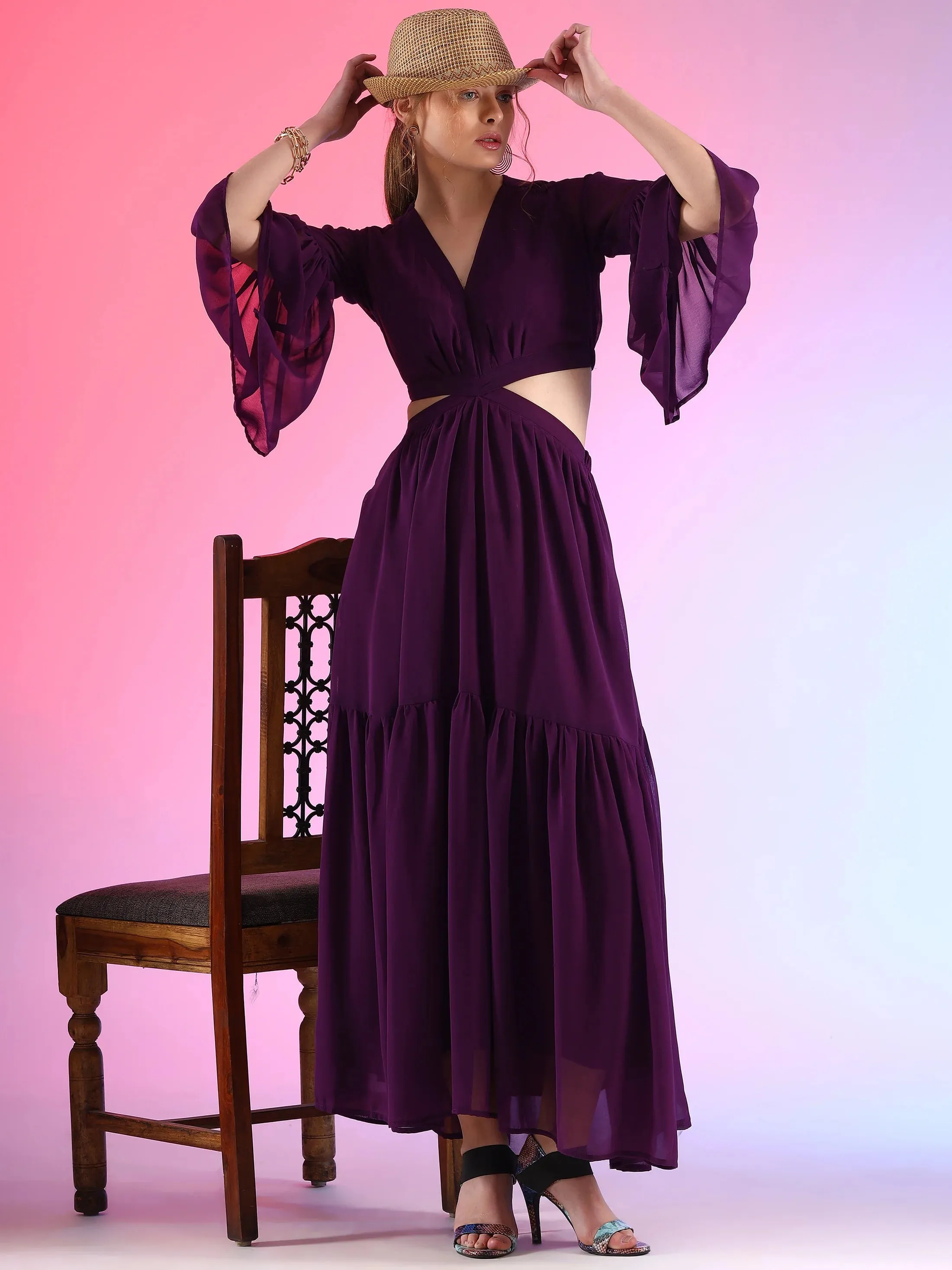 Pretty Waist Cut Georgette Maxi Georgette Dress