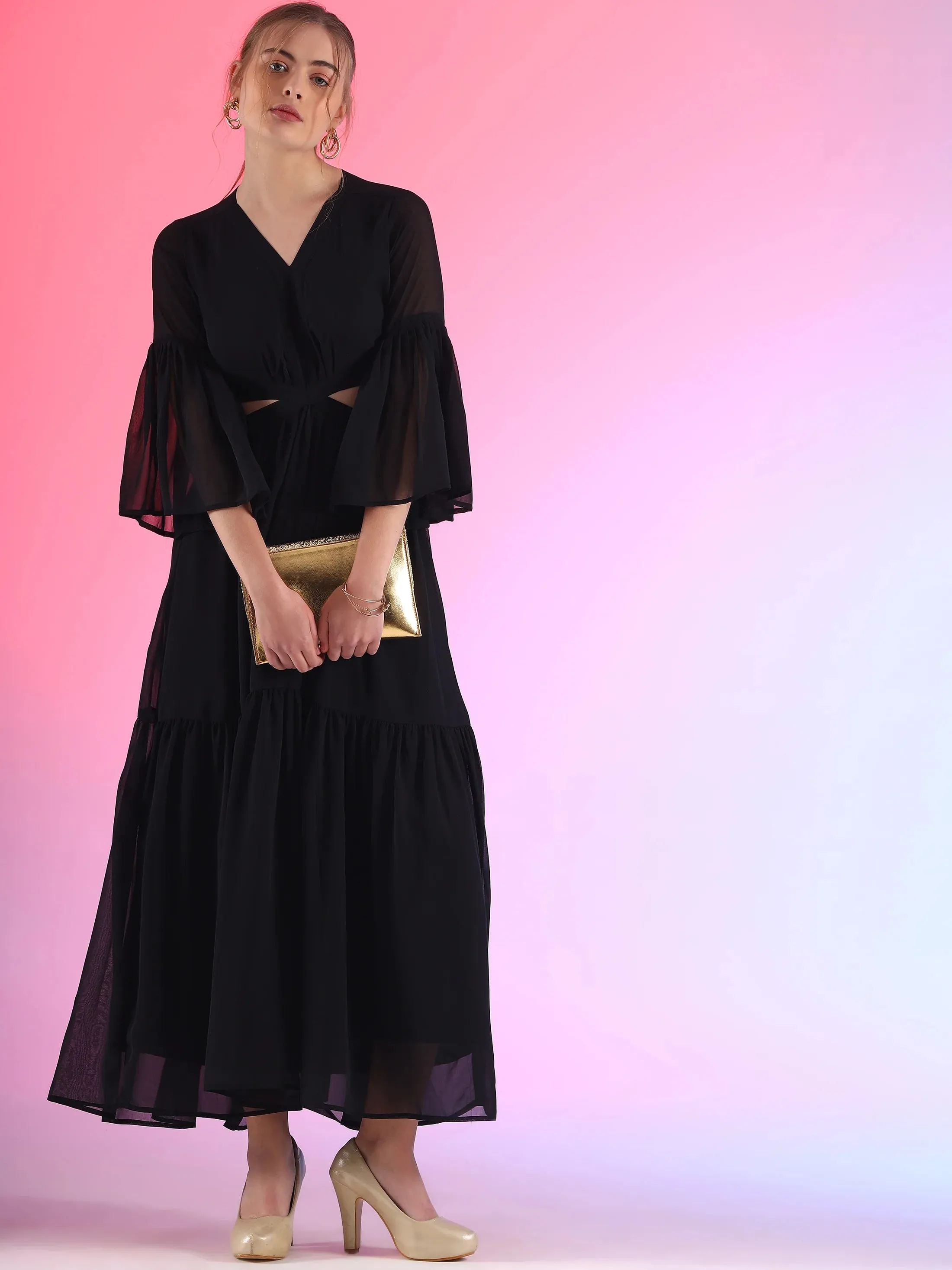 Pretty Waist Cut Georgette Maxi Georgette Dress