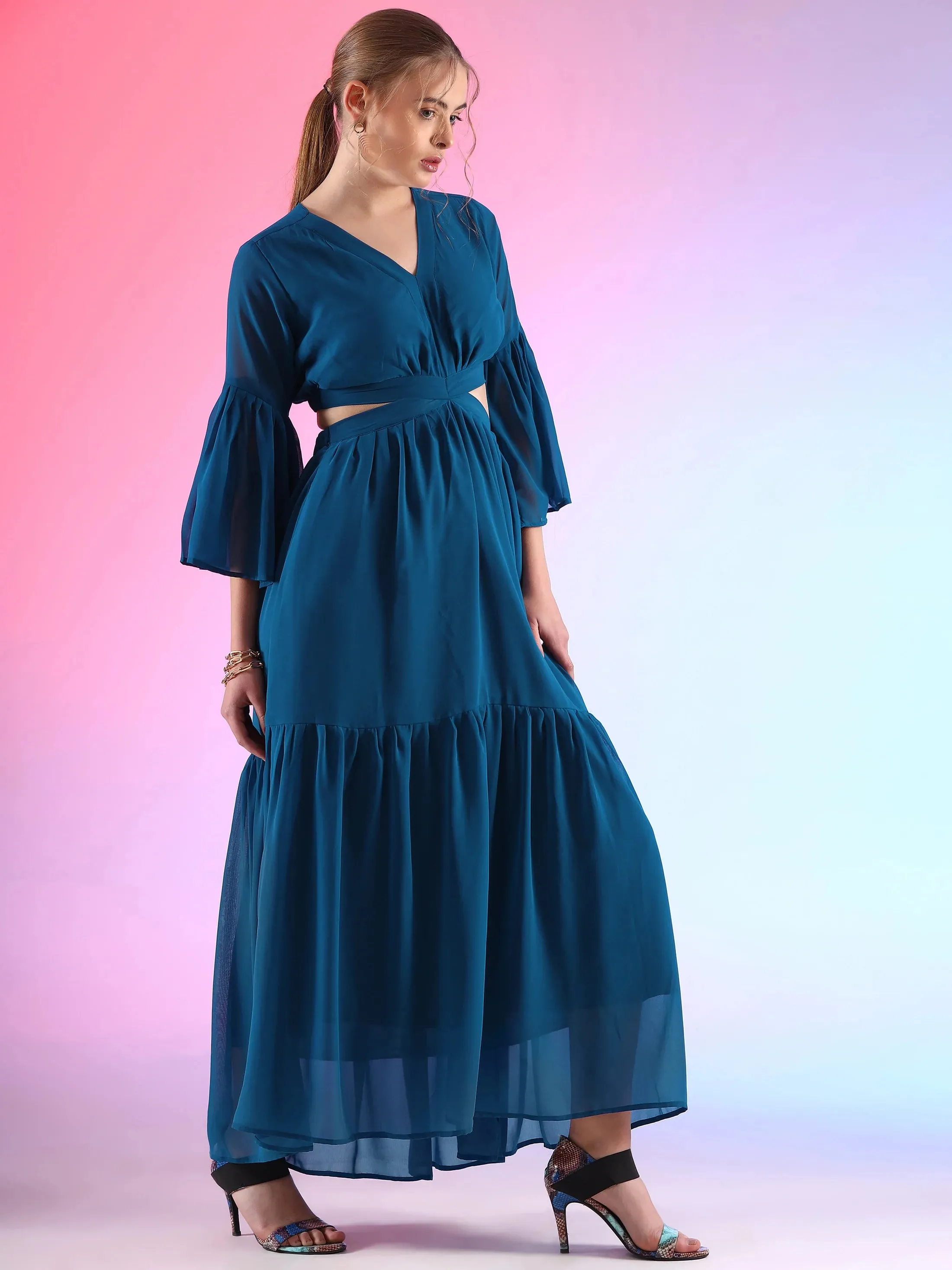 Pretty Waist Cut Georgette Maxi Georgette Dress
