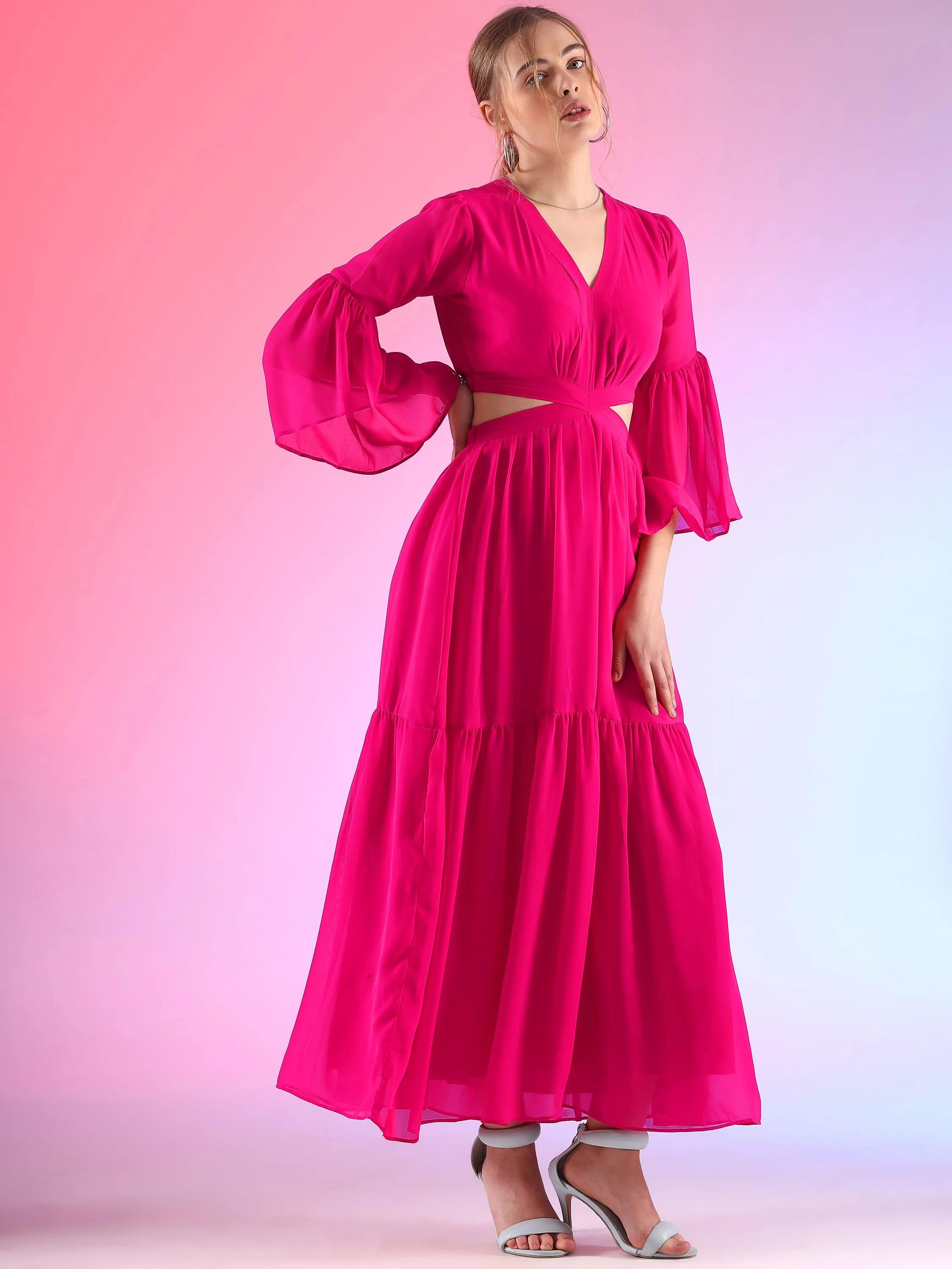 Pretty Waist Cut Georgette Maxi Georgette Dress