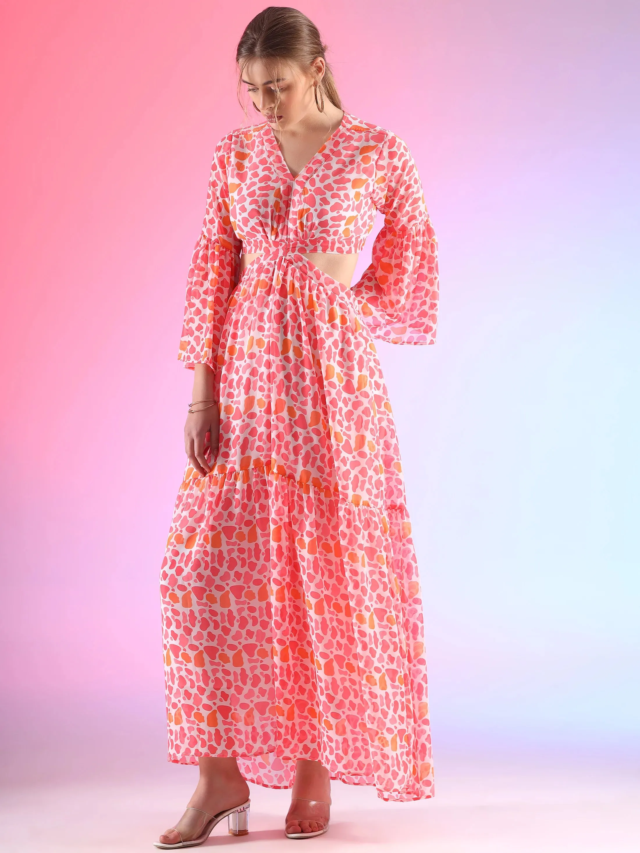 Pretty Waist Cut Georgette Maxi Georgette Dress