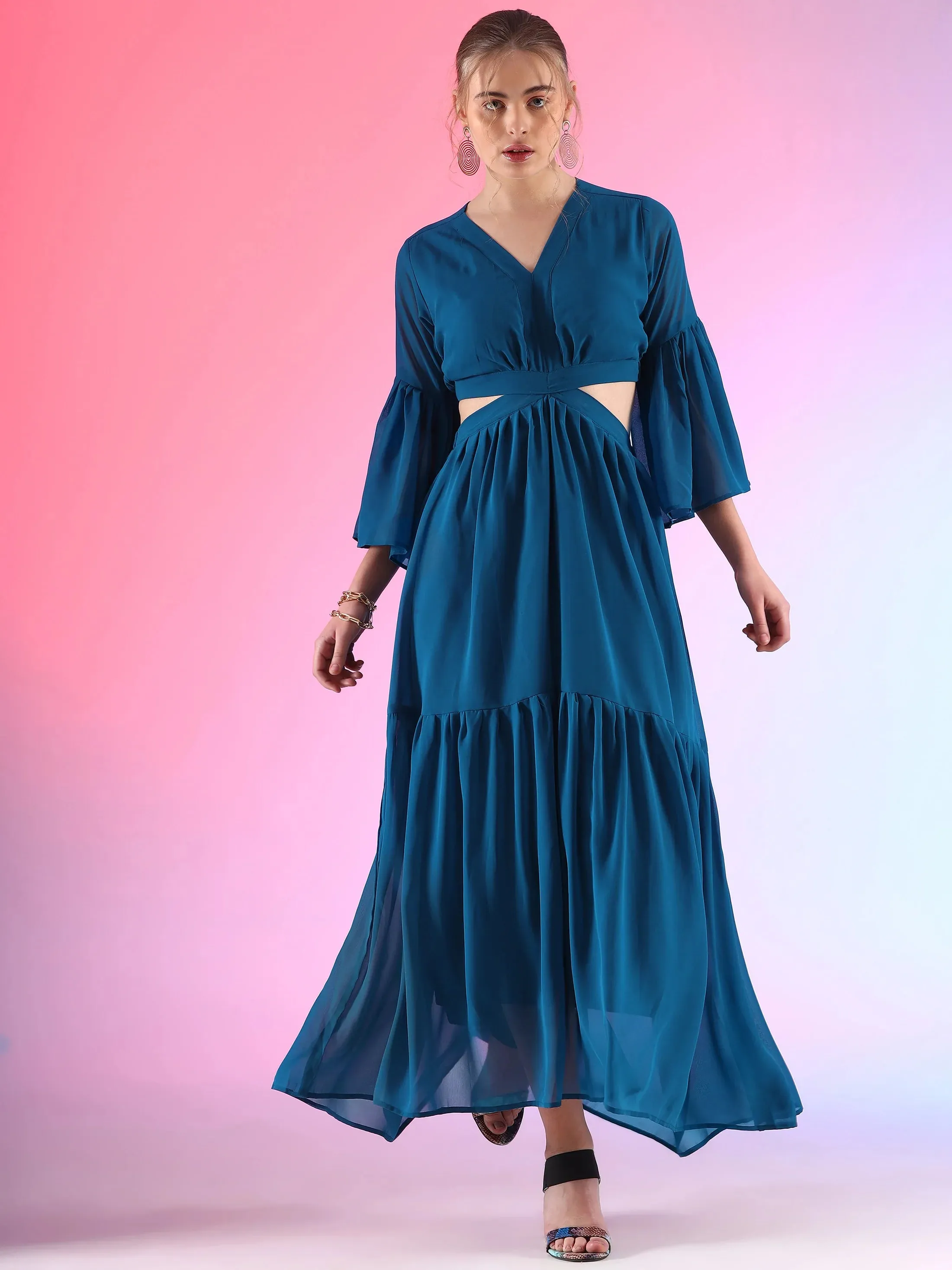 Pretty Waist Cut Georgette Maxi Georgette Dress