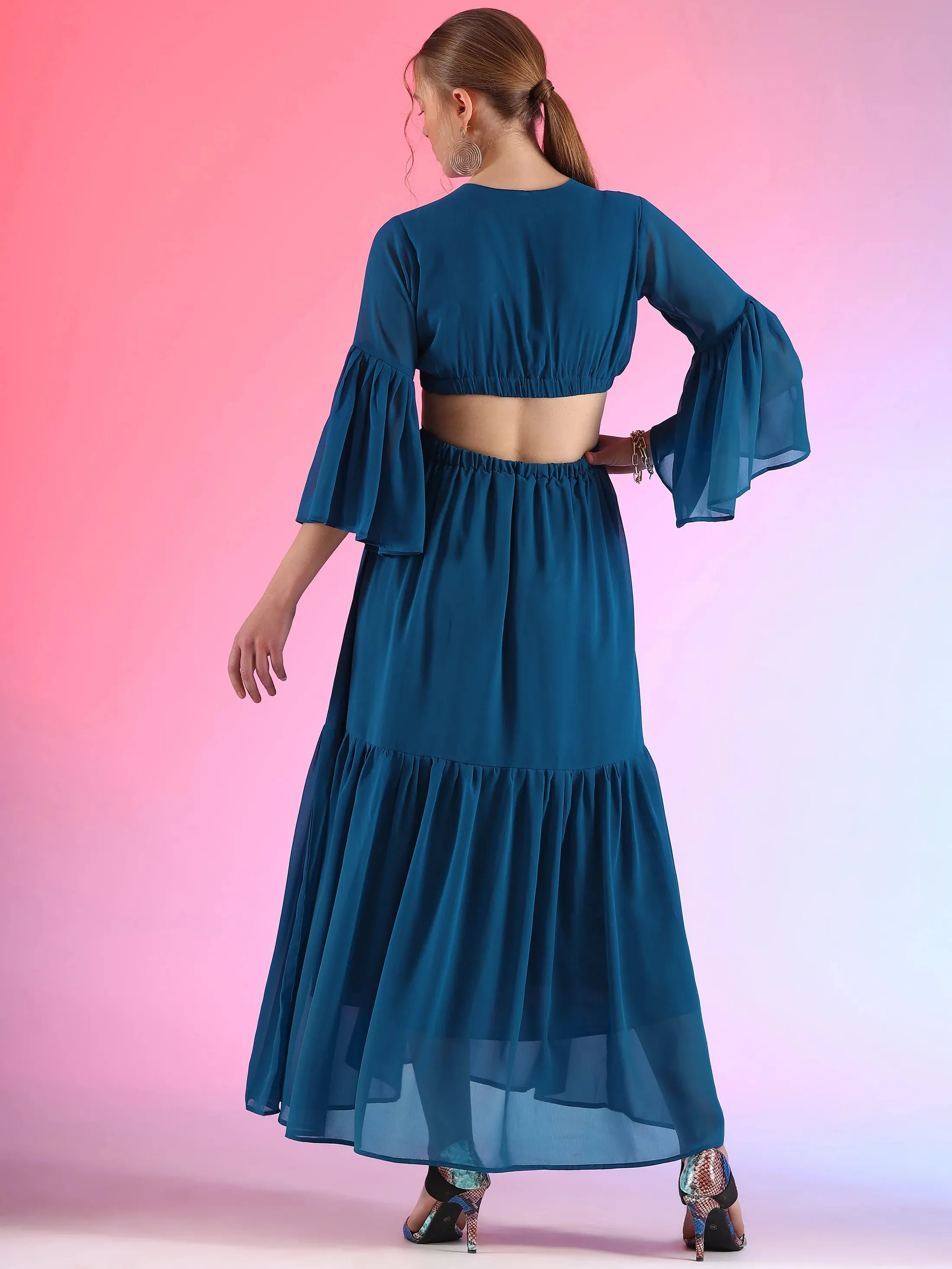 Pretty Waist Cut Georgette Maxi Georgette Dress
