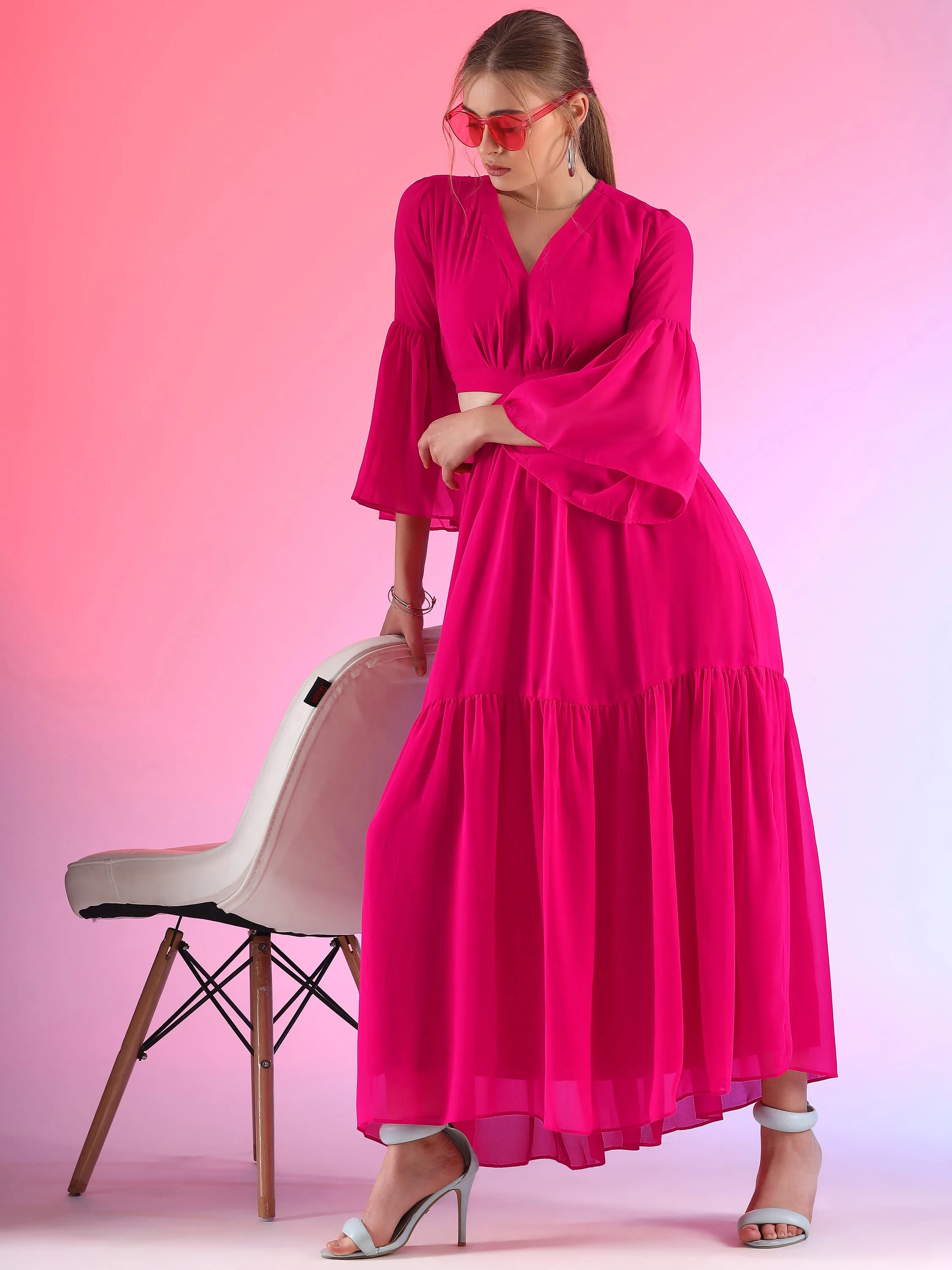 Pretty Waist Cut Georgette Maxi Georgette Dress