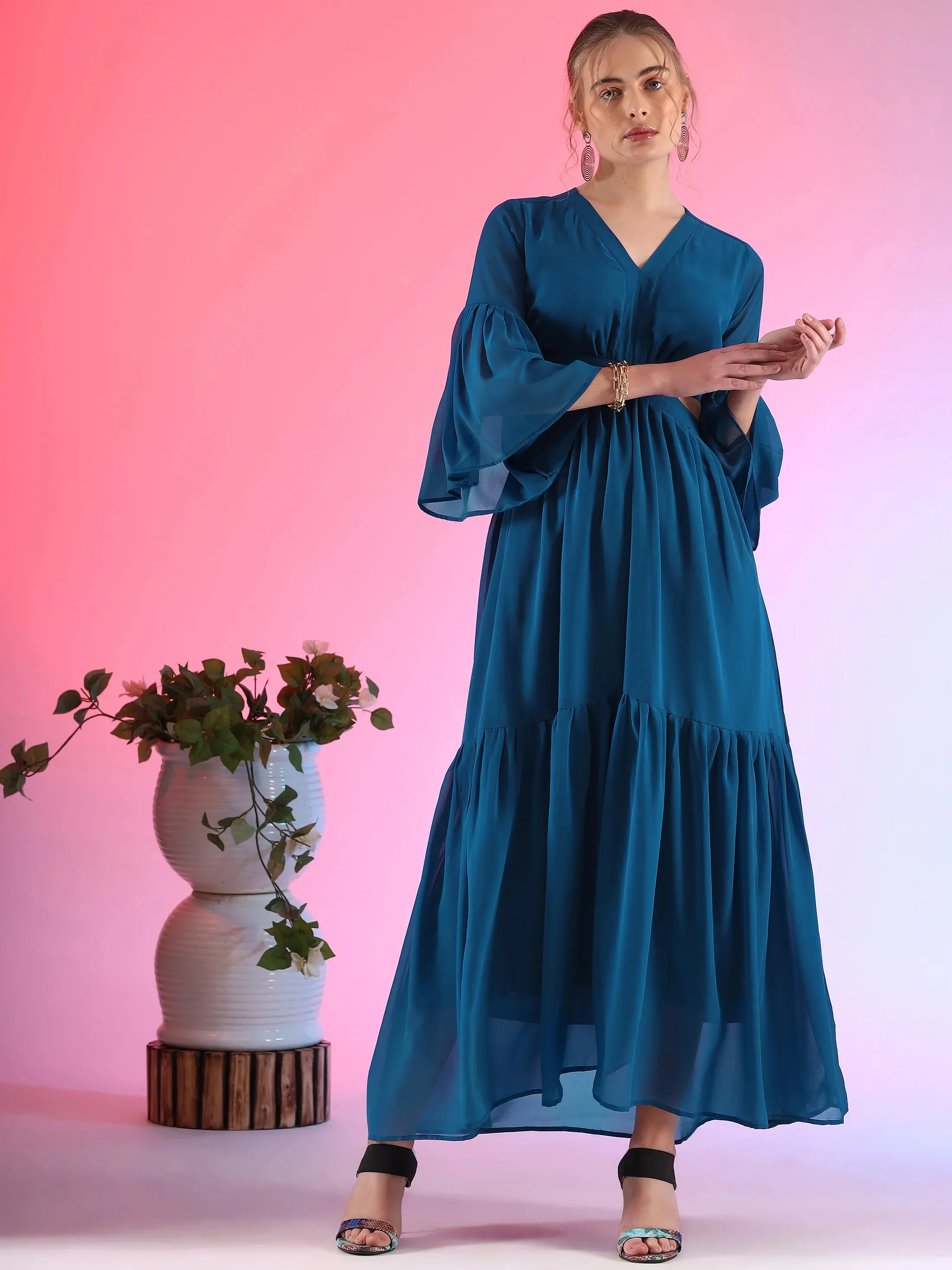 Pretty Waist Cut Georgette Maxi Georgette Dress