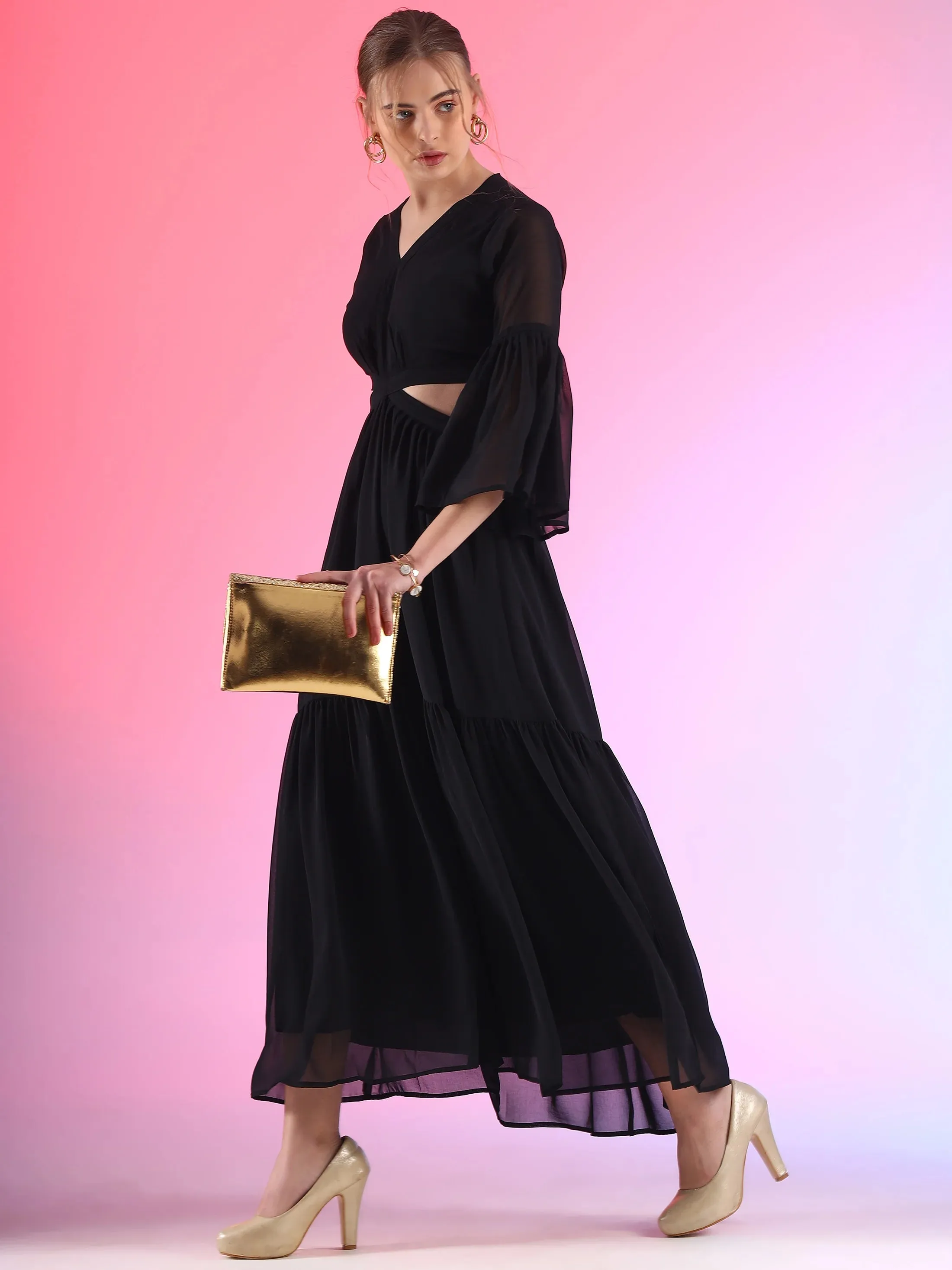 Pretty Waist Cut Georgette Maxi Georgette Dress