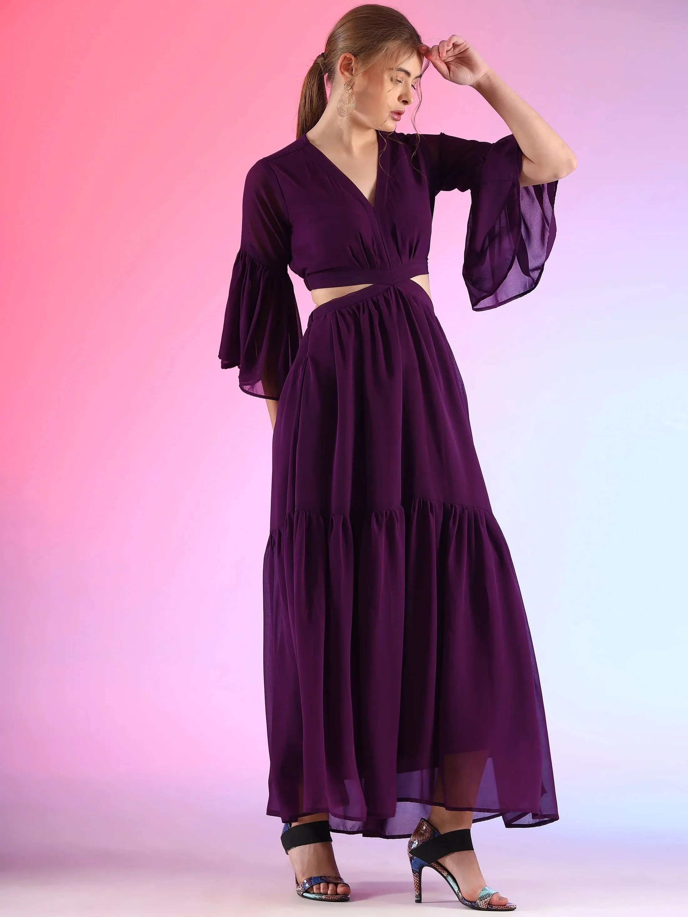 Pretty Waist Cut Georgette Maxi Georgette Dress