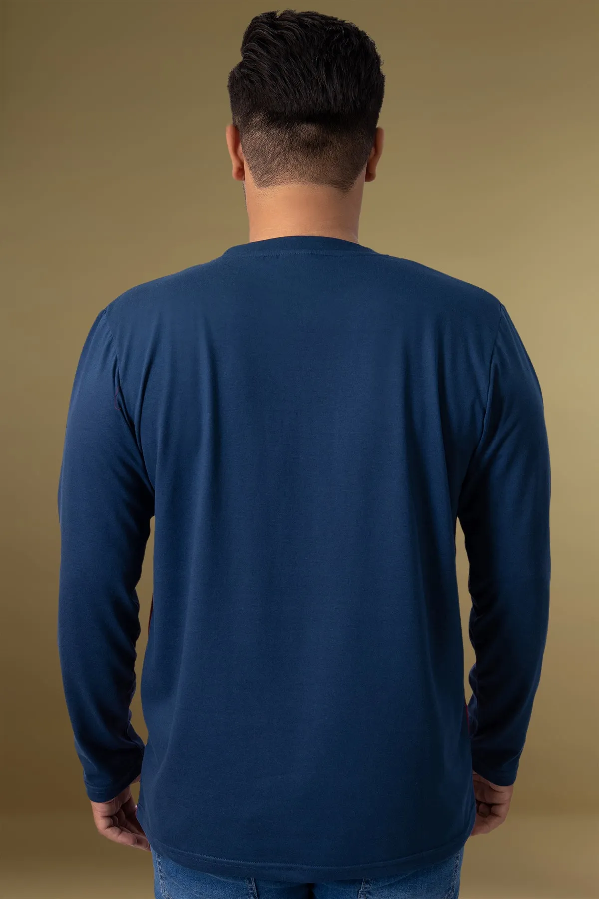 Red & Navy Blue Paneled Embroidered T-Shirt (Plus Size) - W23 - MT0279P