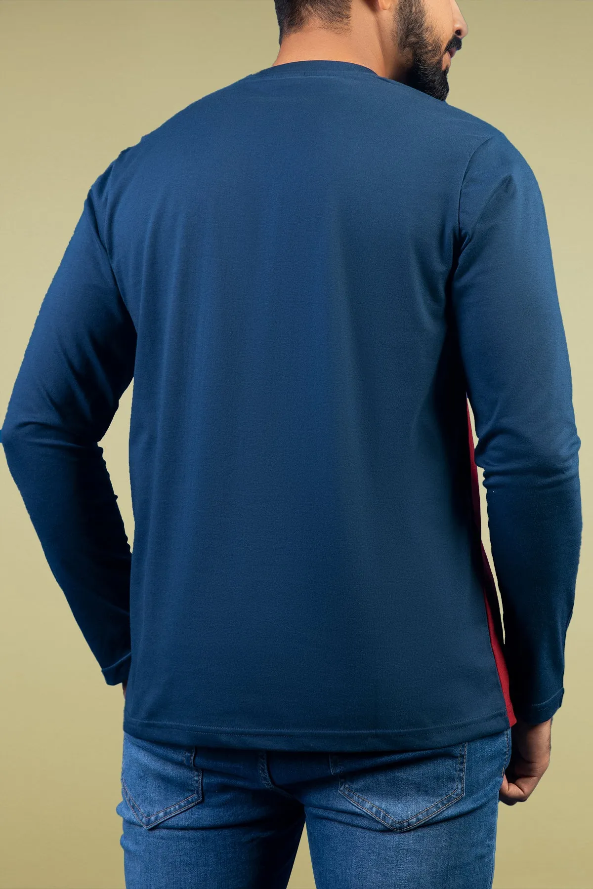 Red & Navy Blue Paneled Embroidered T-Shirt - W23 - MT0279R