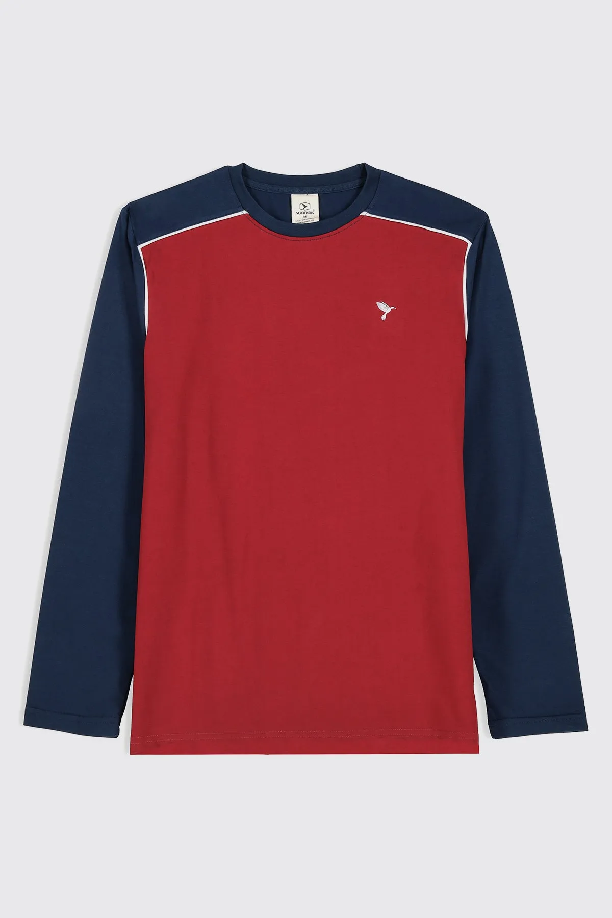 Red & Navy Blue Paneled Embroidered T-Shirt - W23 - MT0279R