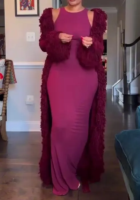 Red Cardigan Fur Coat