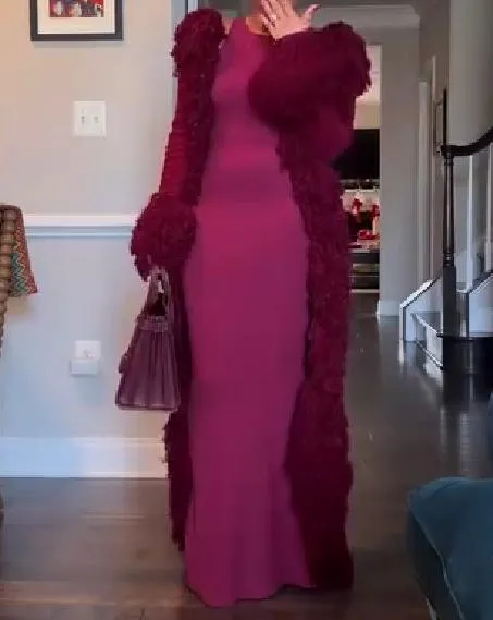 Red Cardigan Fur Coat