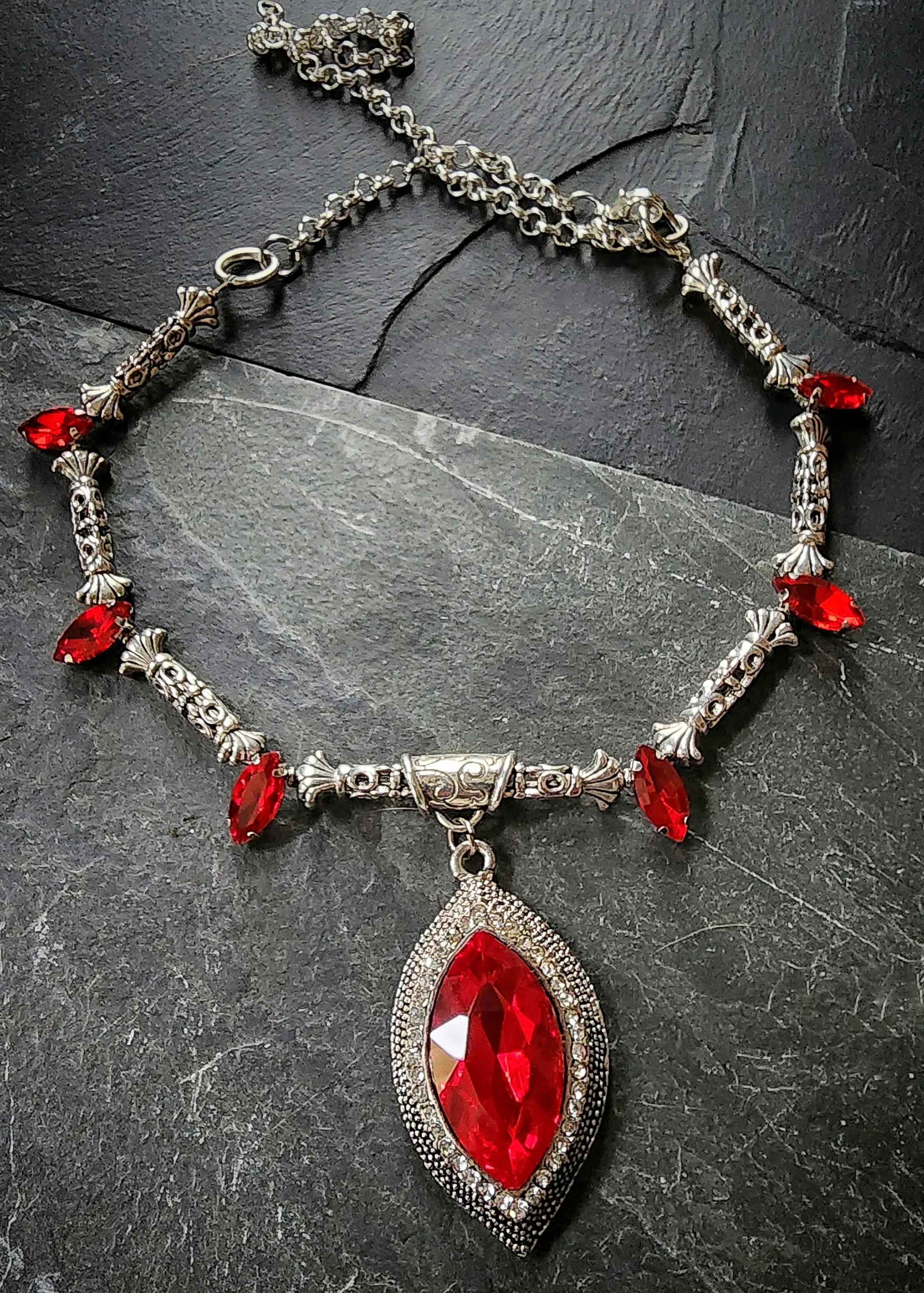 Red Marquise Rhinestone Necklace