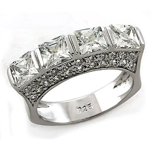 Rhodium 925 Sterling Silver Ring with AAA Grade CZ in Clear for Women Style LOAS1188