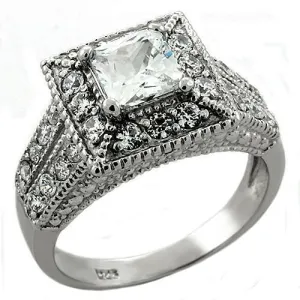 Rhodium 925 Sterling Silver Ring with AAA Grade CZ in Clear for Women Style LOAS1219