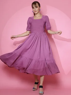 Royal Purple Puff Sleeve Dress