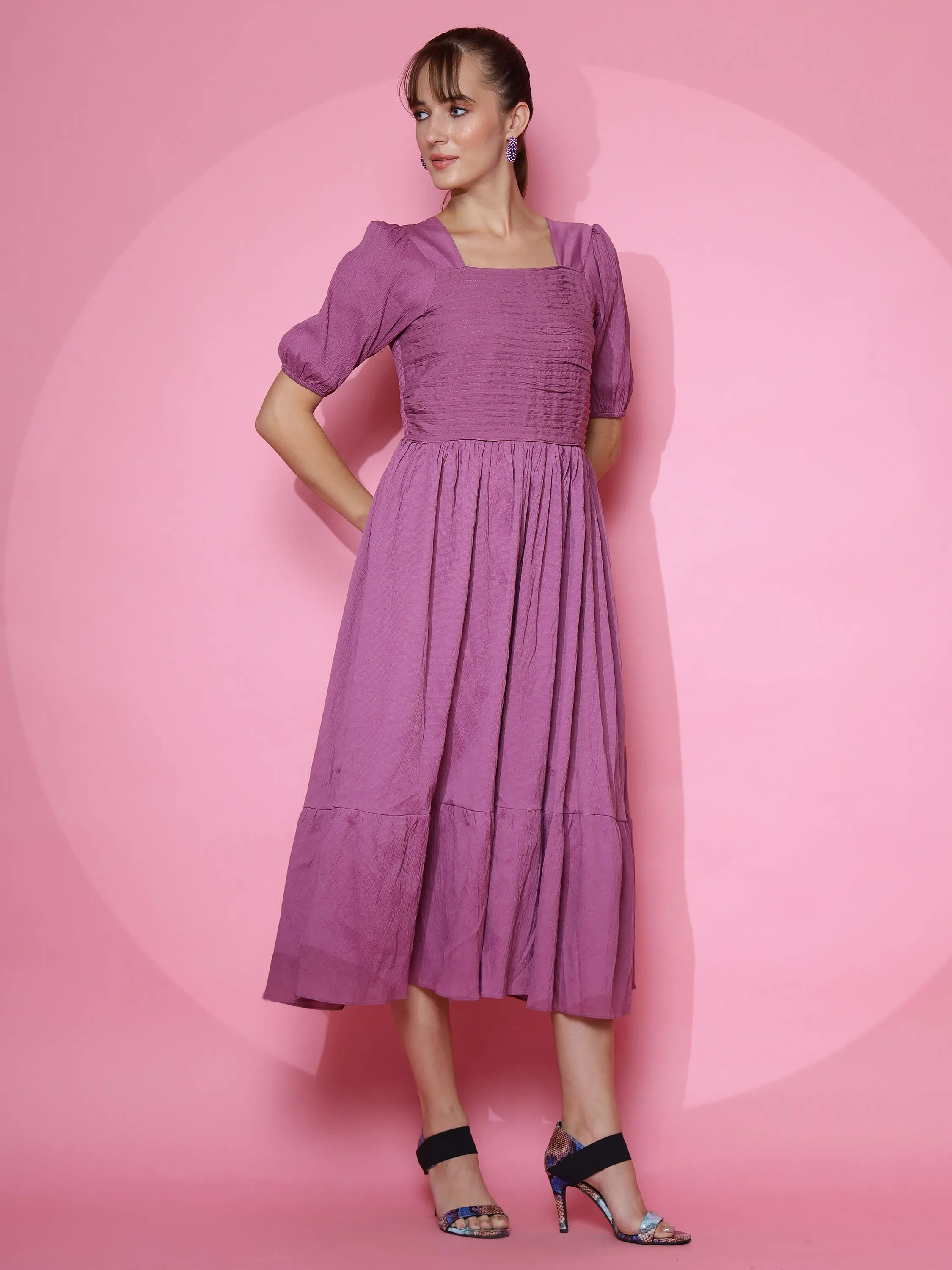 Royal Purple Puff Sleeve Dress