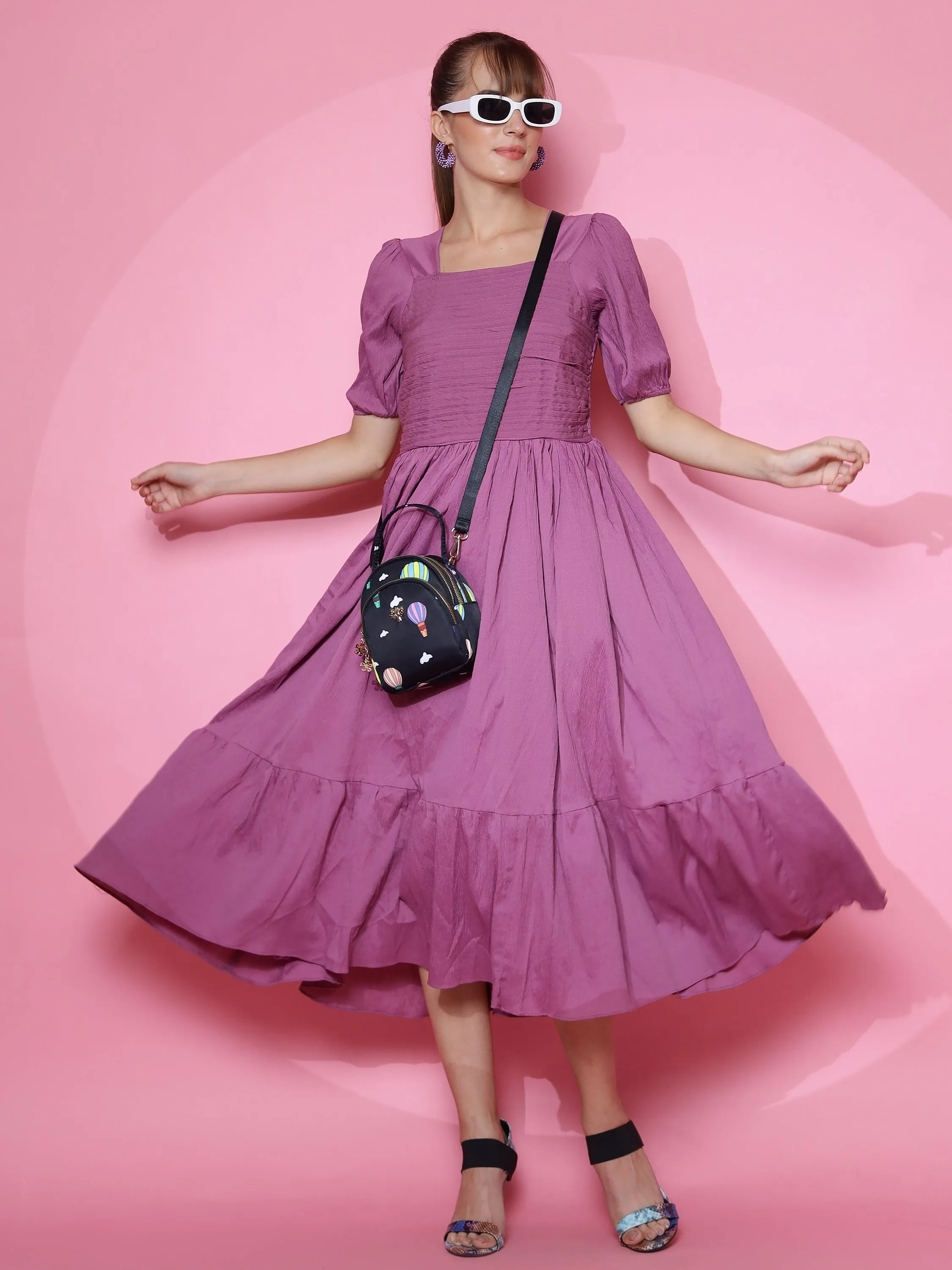 Royal Purple Puff Sleeve Dress