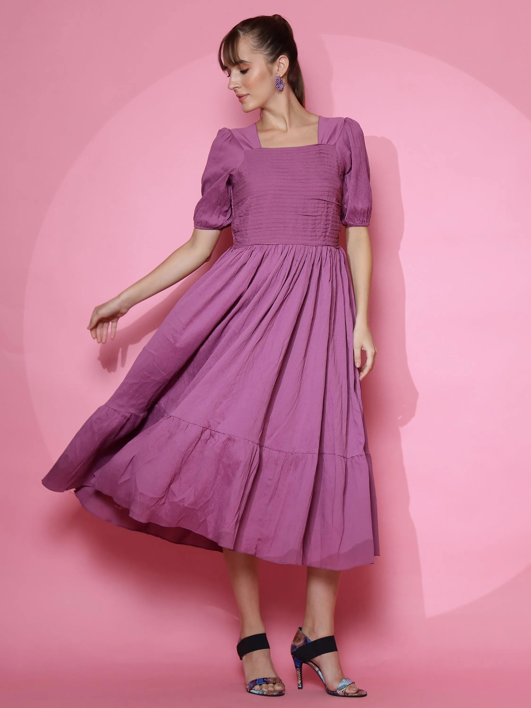 Royal Purple Puff Sleeve Dress