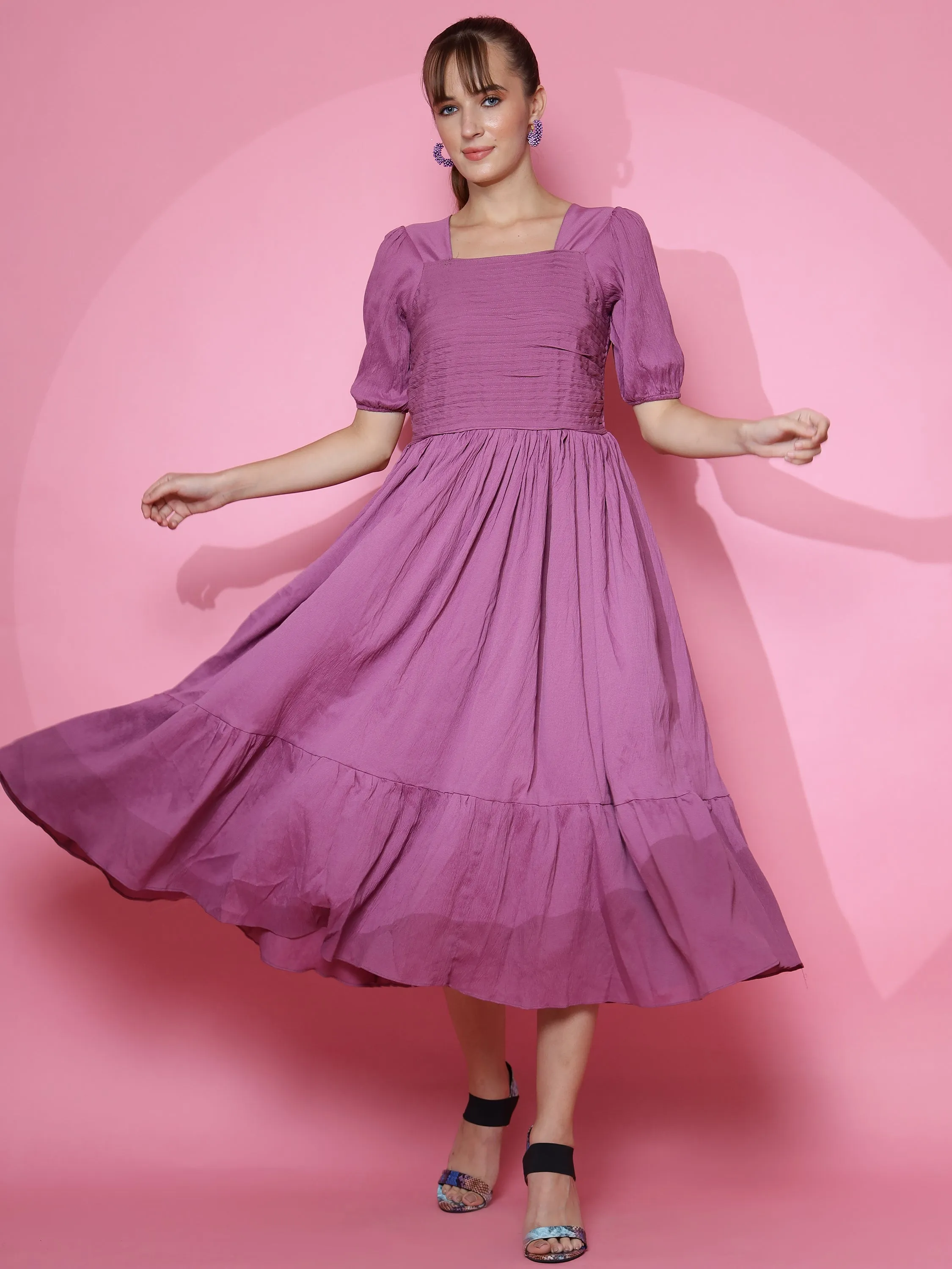 Royal Purple Puff Sleeve Dress