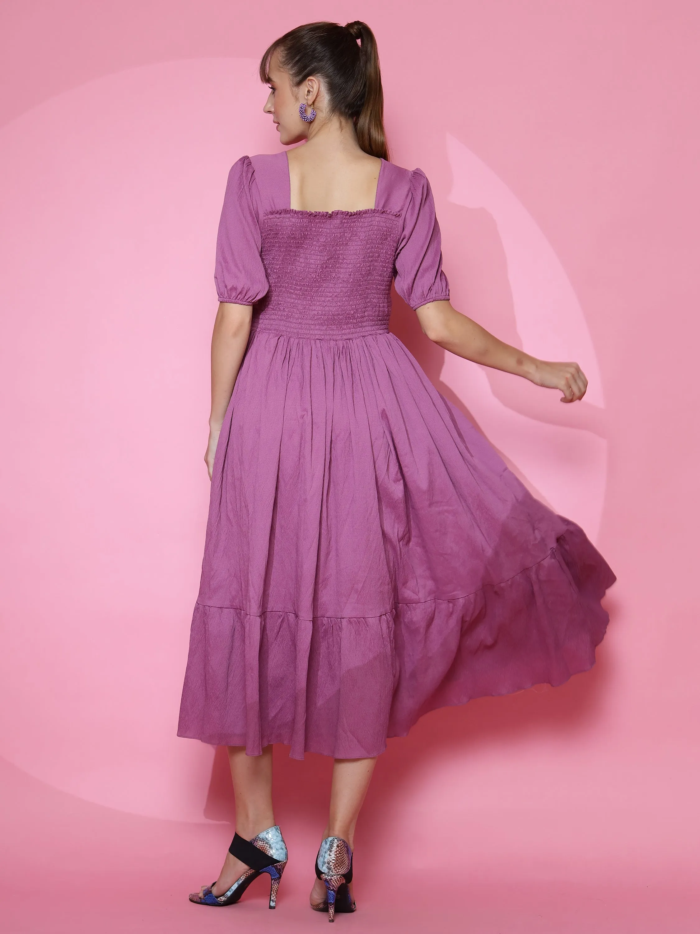 Royal Purple Puff Sleeve Dress