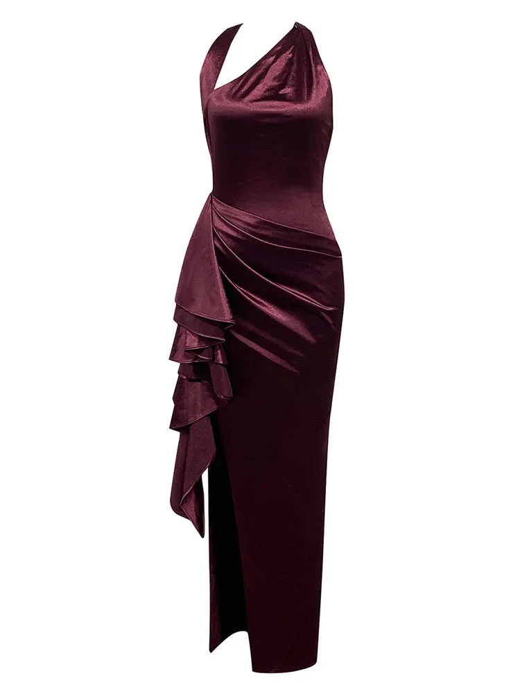 Shirley Halter High-Low Burgundy Dress