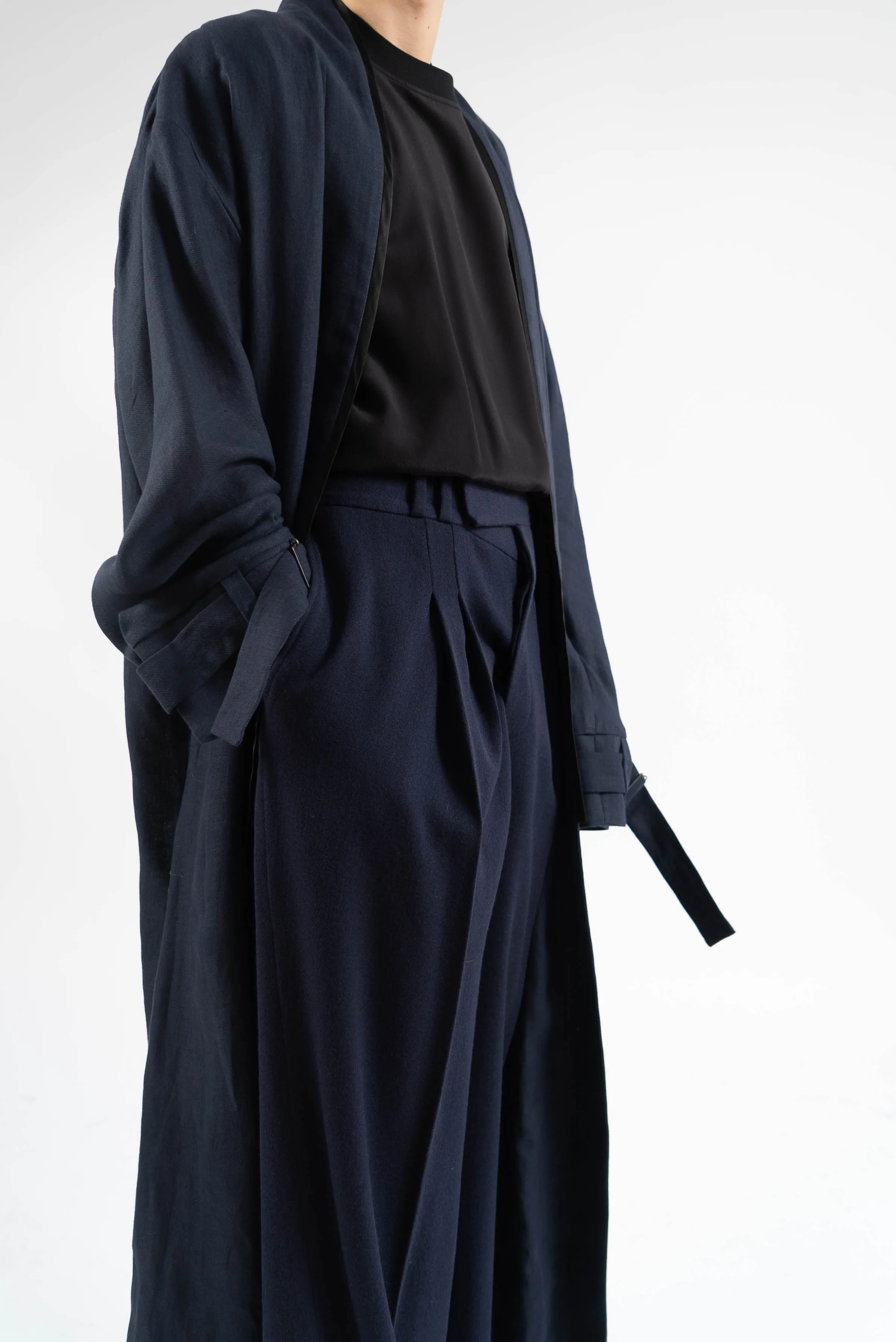 SS17 Dark Blue Belted Wool Coat