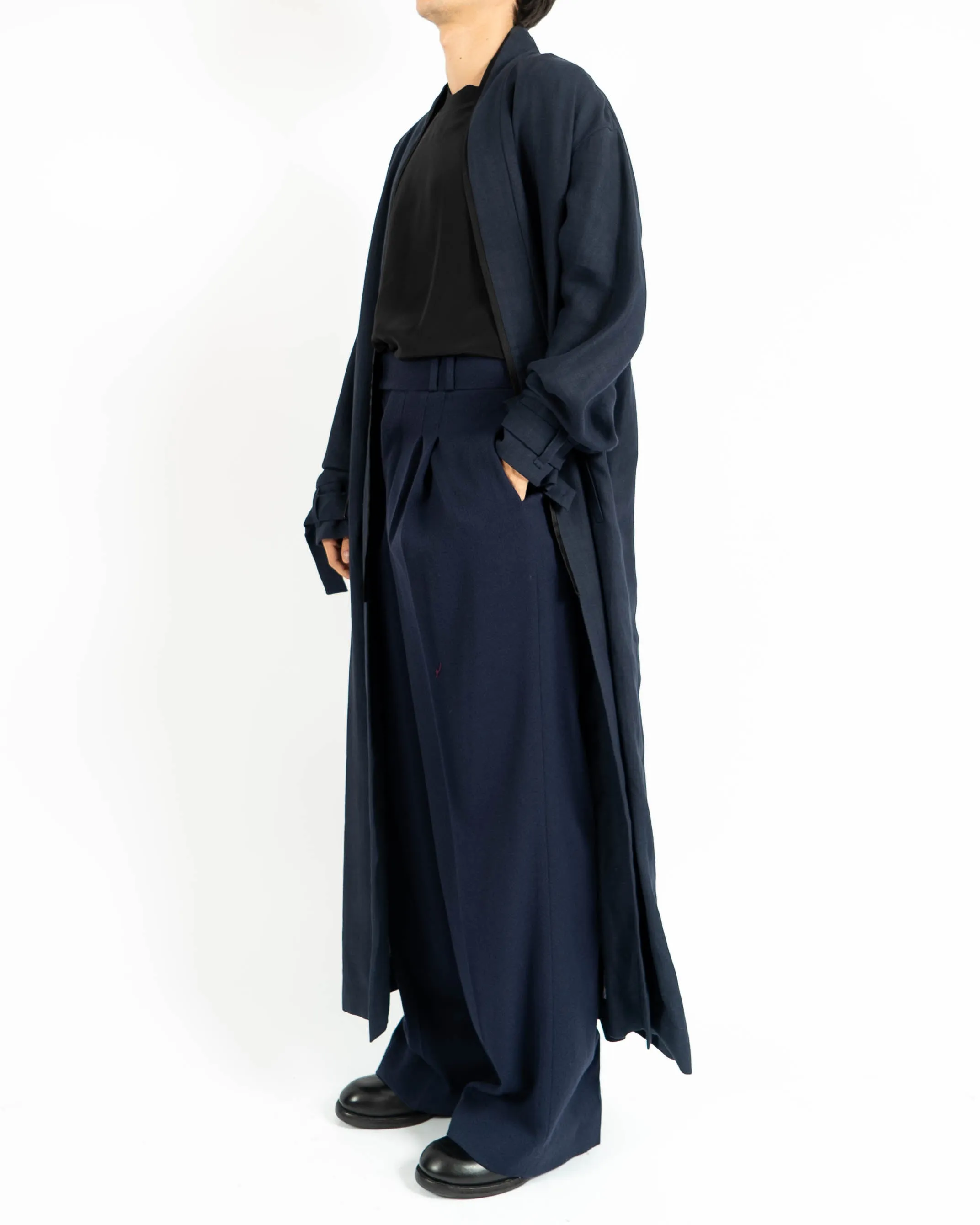 SS17 Dark Blue Belted Wool Coat