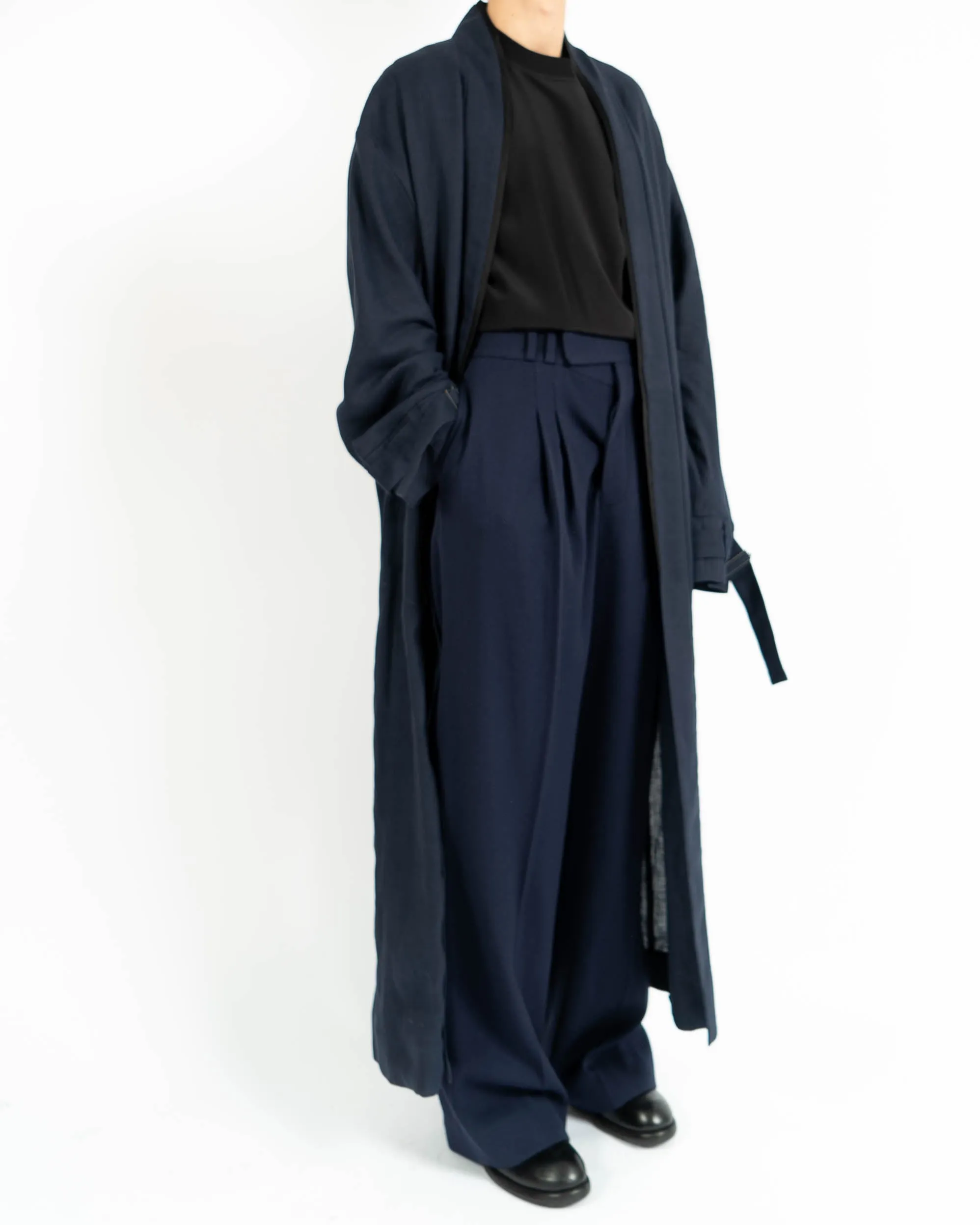 SS17 Dark Blue Belted Wool Coat